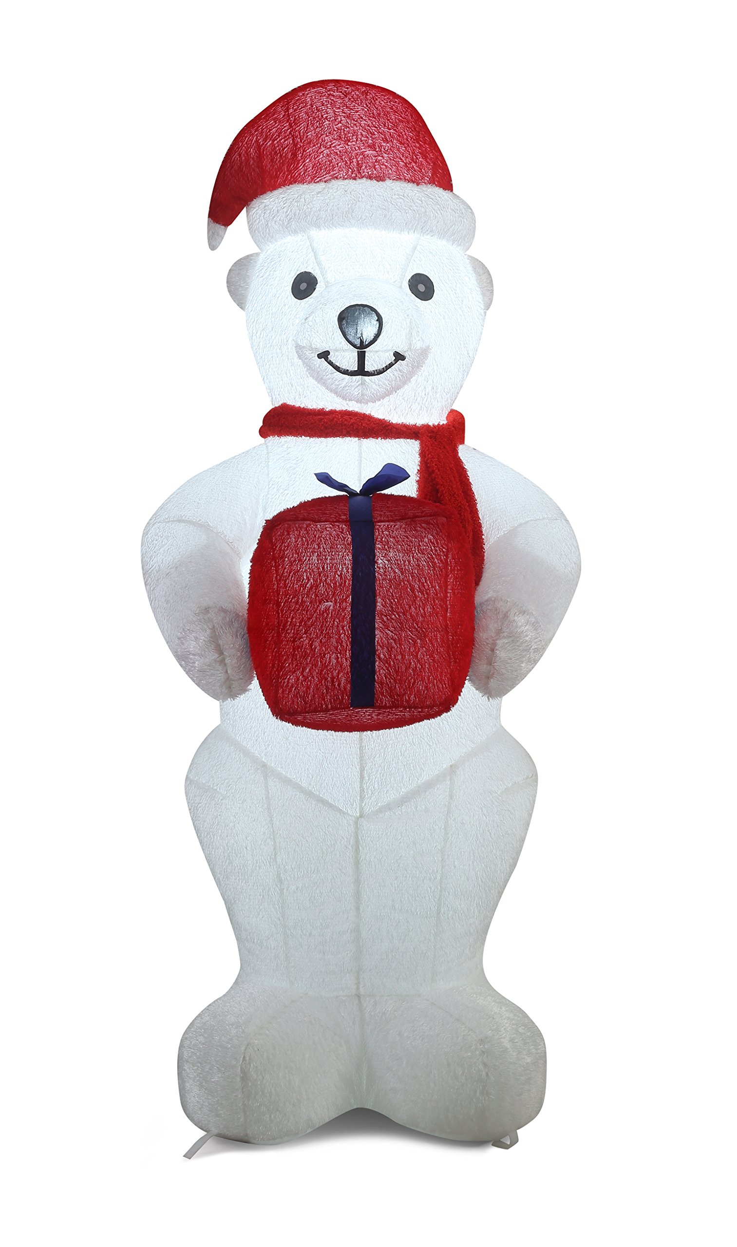 6.5FT Tall Christmas Inflatable Plush Polar Bear with Santa Hat and Gift Box Lawn Yard Garden Outdoor Decoration
