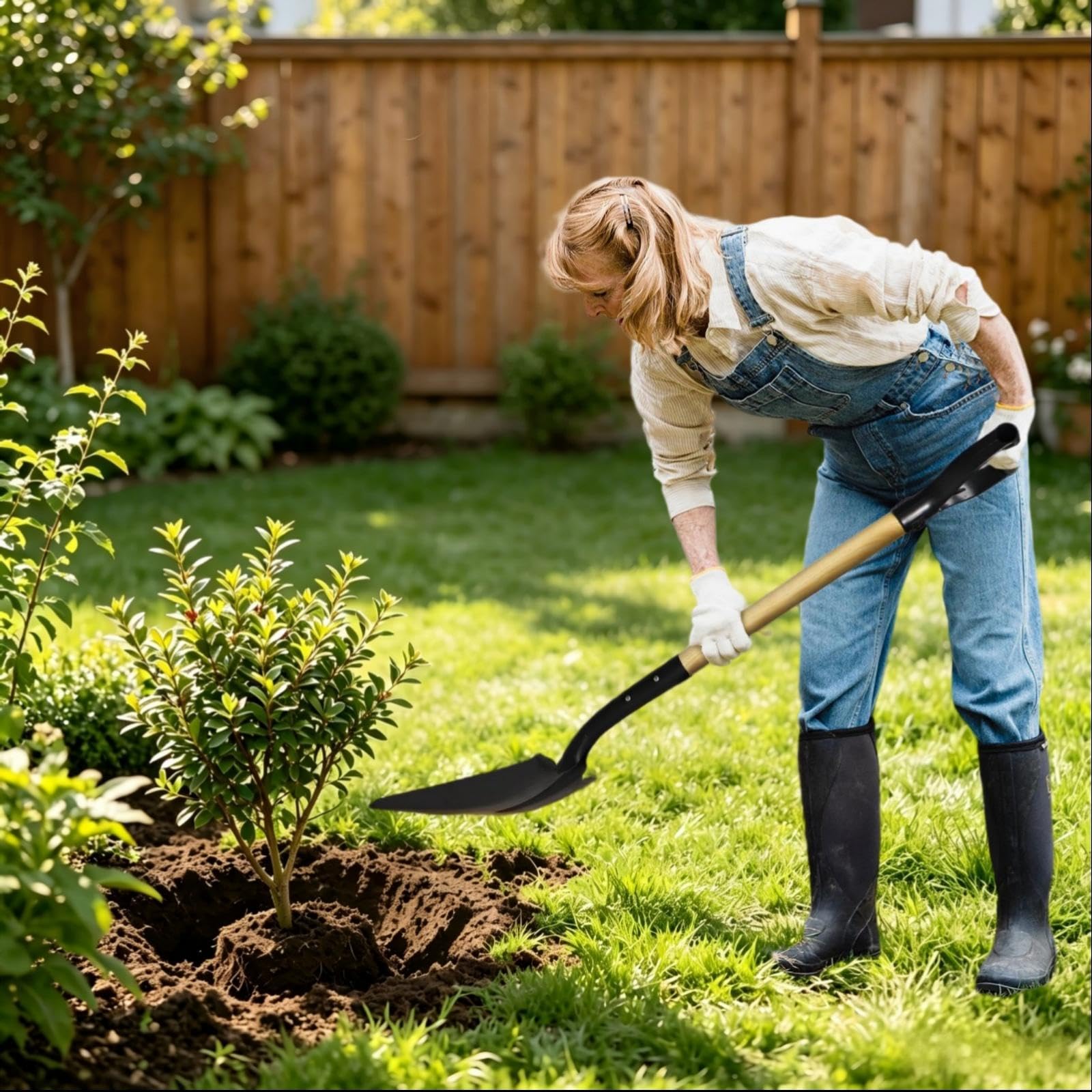 KOLEIYA Pala Cuadrada, 41 Pulgadas, Negro, Metal y Madera, Mango de Agarre en D, excavar, jardinería, eliminación de Nieve