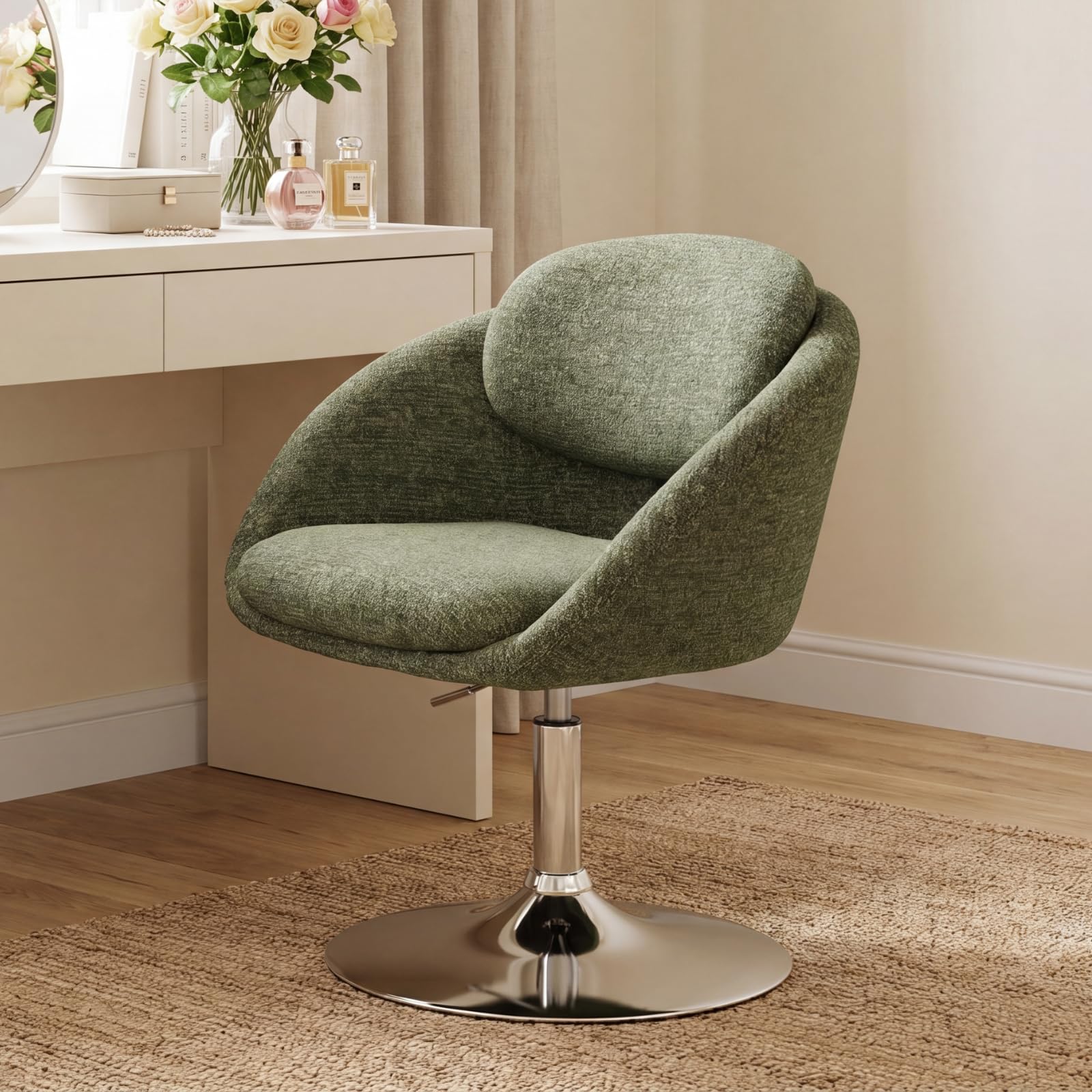 Ya-Home Vanity Chair 360° Swivel Accent Chair in Chenille, Green