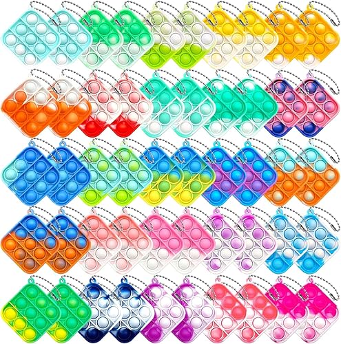 50 piezas de mini juguetes Pop Fidget Pop Llavero Fidget Juguete Push Bubble Pop Silicona Squeeze Sensory Toys Ansiedad Alivio del estrés para