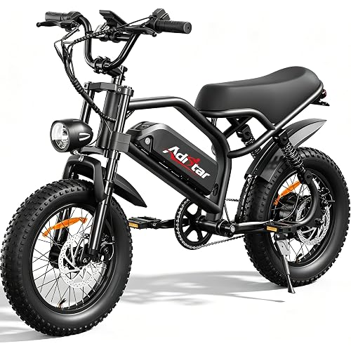 ADISTAR 16" Electric Bike for Adults/Teens, Peak 1500W & 65 Miles Long Range, 48V 15.6Ah Battery, Full Suspension Fat Tire All-Terrain EBike on Mountains,Snow,Sand,Black