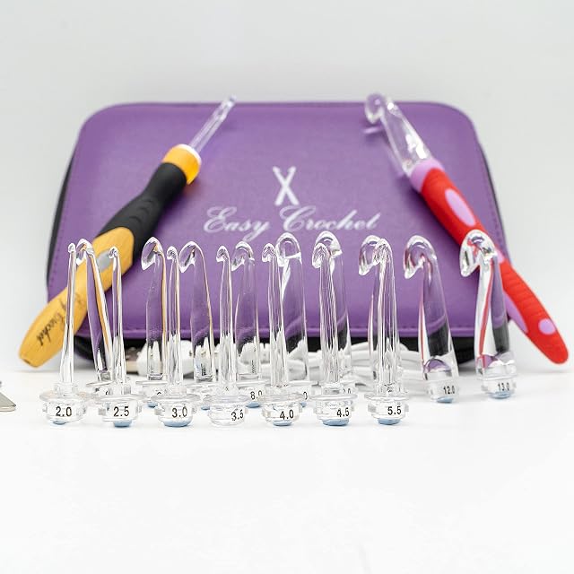 Crochet Hooks Light up Crochet Hook Set Ergonomic Grip Handles. 17 USB Rechargeable Lighted Interchangeable Hook Sizes (2.5-14mm) Knitting Hooks Kit