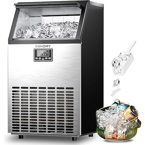 EUHOMY Commercial Ice Maker Machine,Moon-Shaped Ice,100lbs/24H Stainless Steel Under Counter Ice Machine with 33lbs Storage Bin, Freestanding Crescent Ice Maker for Home/Bar/Cafe/Restaurant