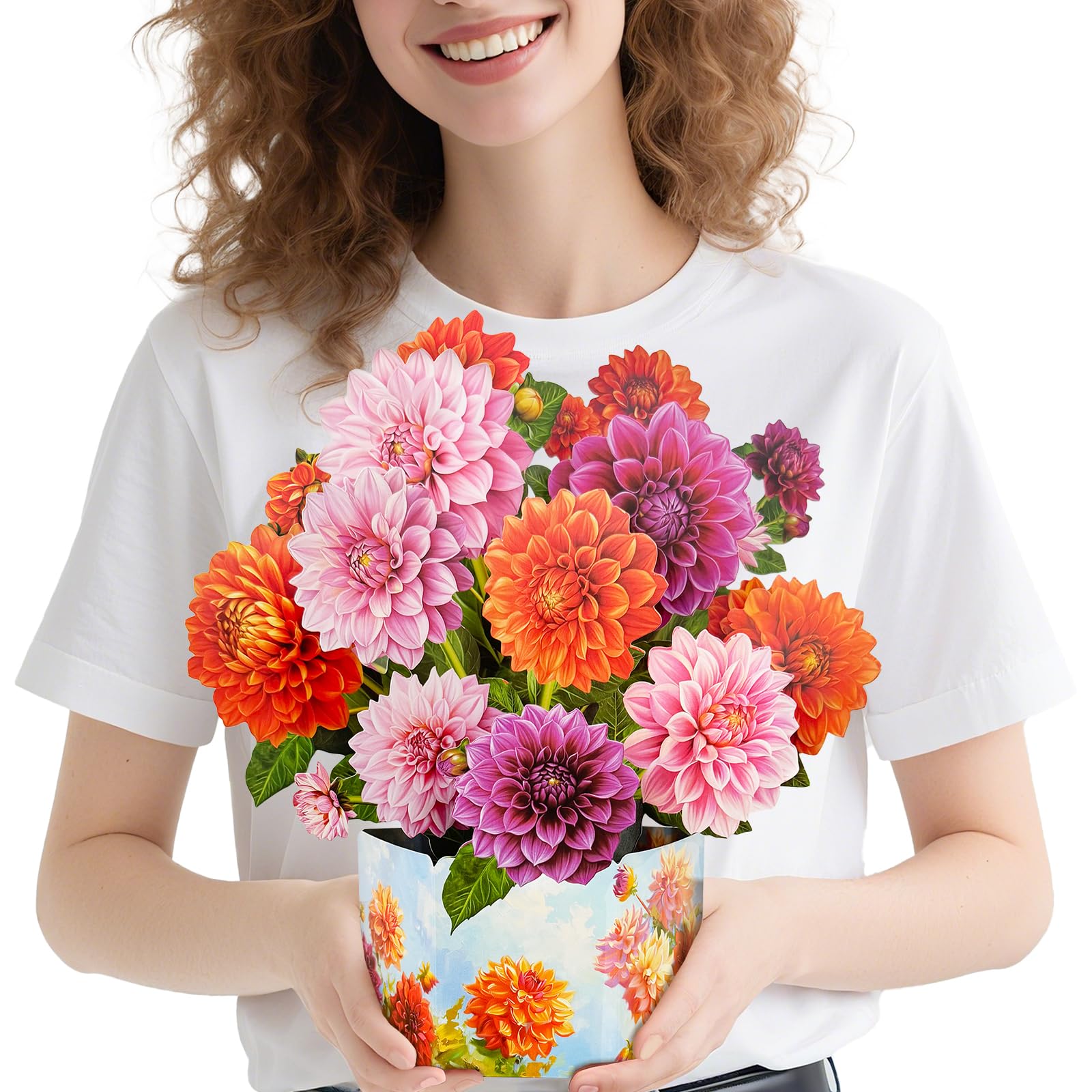 Tarjetas de felicitación desplegables, ramos de flores de papel de dalia