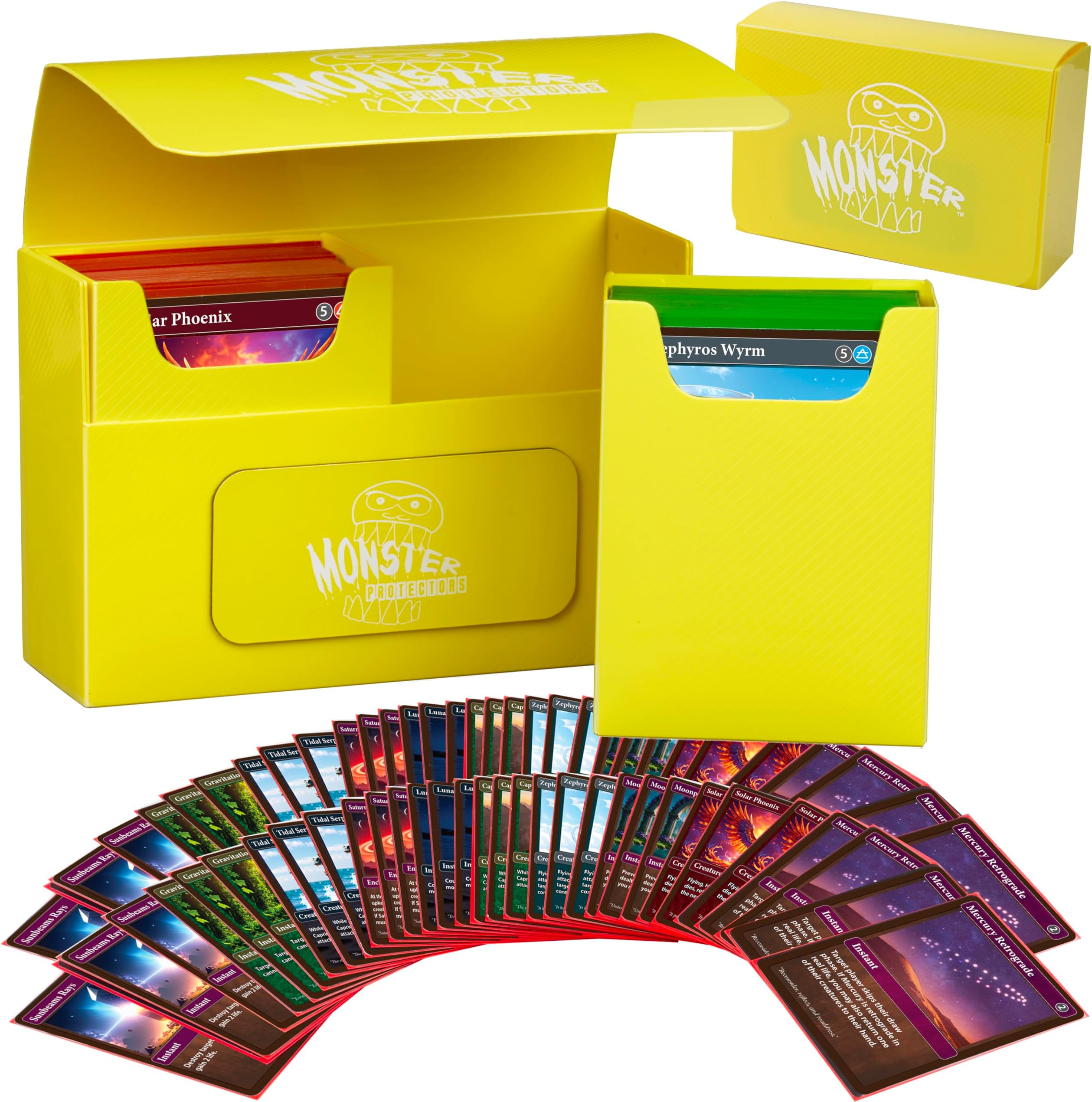 Magnetic Double Deck Box- Yellow, Holds 150 TCG Cards, Self-Locking Closure- Compatible with Pokรฉmon, MTG Magic: The Gathering, & Yu-Gi-Oh | Fits Standard & Small Size Trading Cards