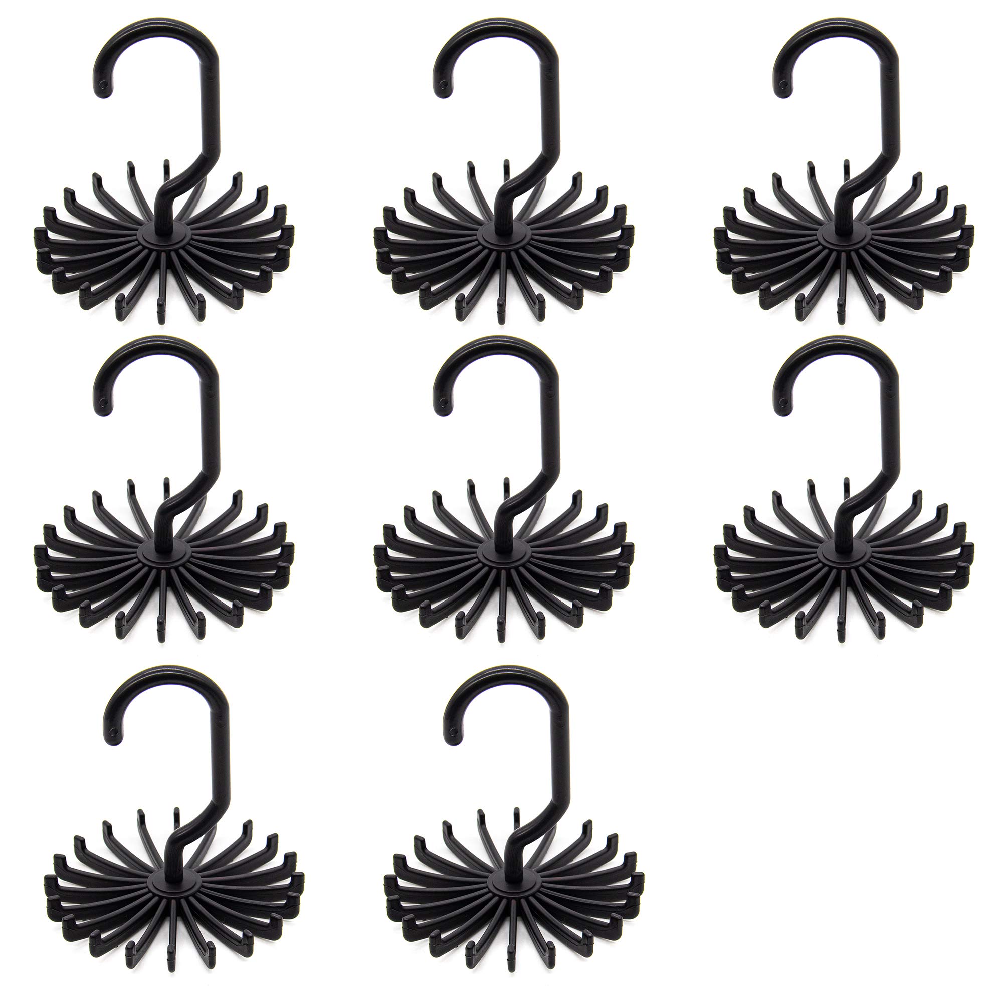 AUEARAUEAR, 8 Pack 360 Degree Rotating Scarf Hanger 20 Hooks Twirl Plastic Ties Hanger for Women Men Home Bedroom Supplies (Black)