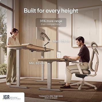 Desktronic Height-Adjustable Desk Frame - Height Adjustable Electric Desk with Whisper-Quiet Dual Motor & Touch Screen - High Load Capacity - Grey
