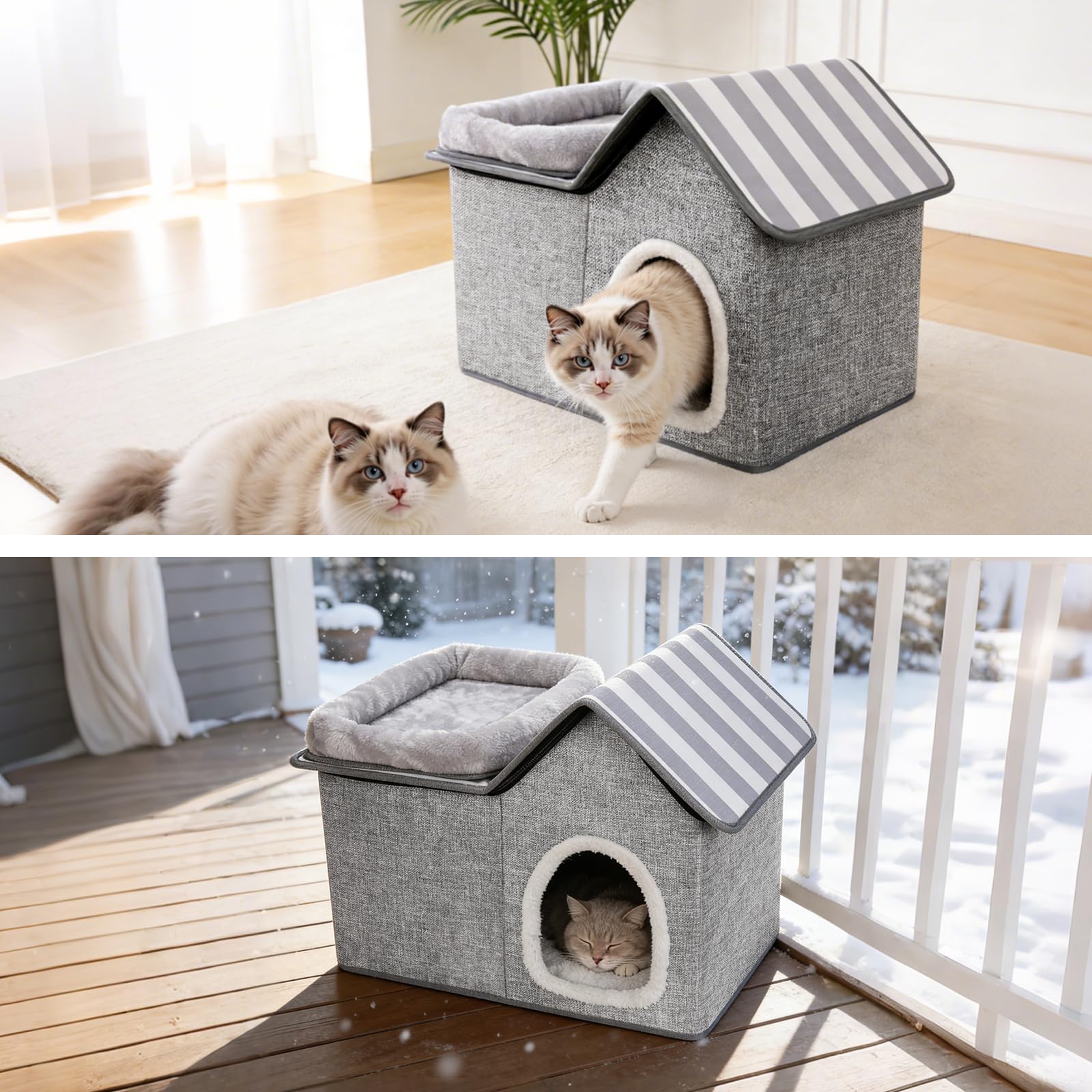 Casetta per Gatti, Masthome Casetta Per Felini Letto Inverno, Caldo Per Animali Domestici In Inverno, Cuccia per Animali Domestici con Cuscino Rimovibile, per Cani Giovani e Gatti, Nero Grigiastro