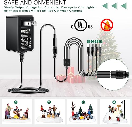 Miniatura 4 de FITE ON Adaptador de corriente de CA con certificación UL compatible con Lemax 94563 X'Mas en miniatura, decoraciones y accesorios de edificios