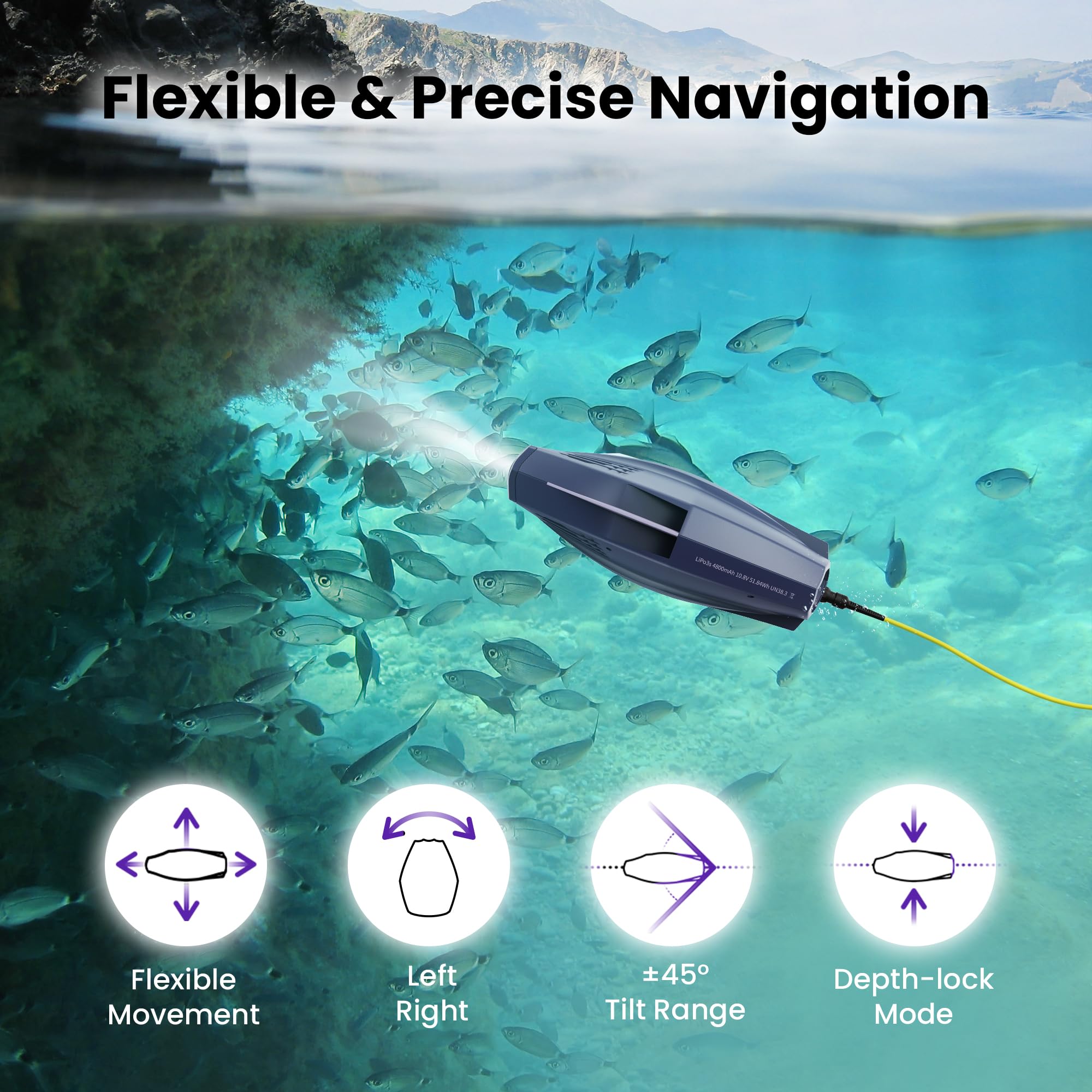 Chasing DORY Drone submarino – Dron submarino Full HD de 1080p con cámara para visualización en tiempo real, control remoto de aplicación (morado)