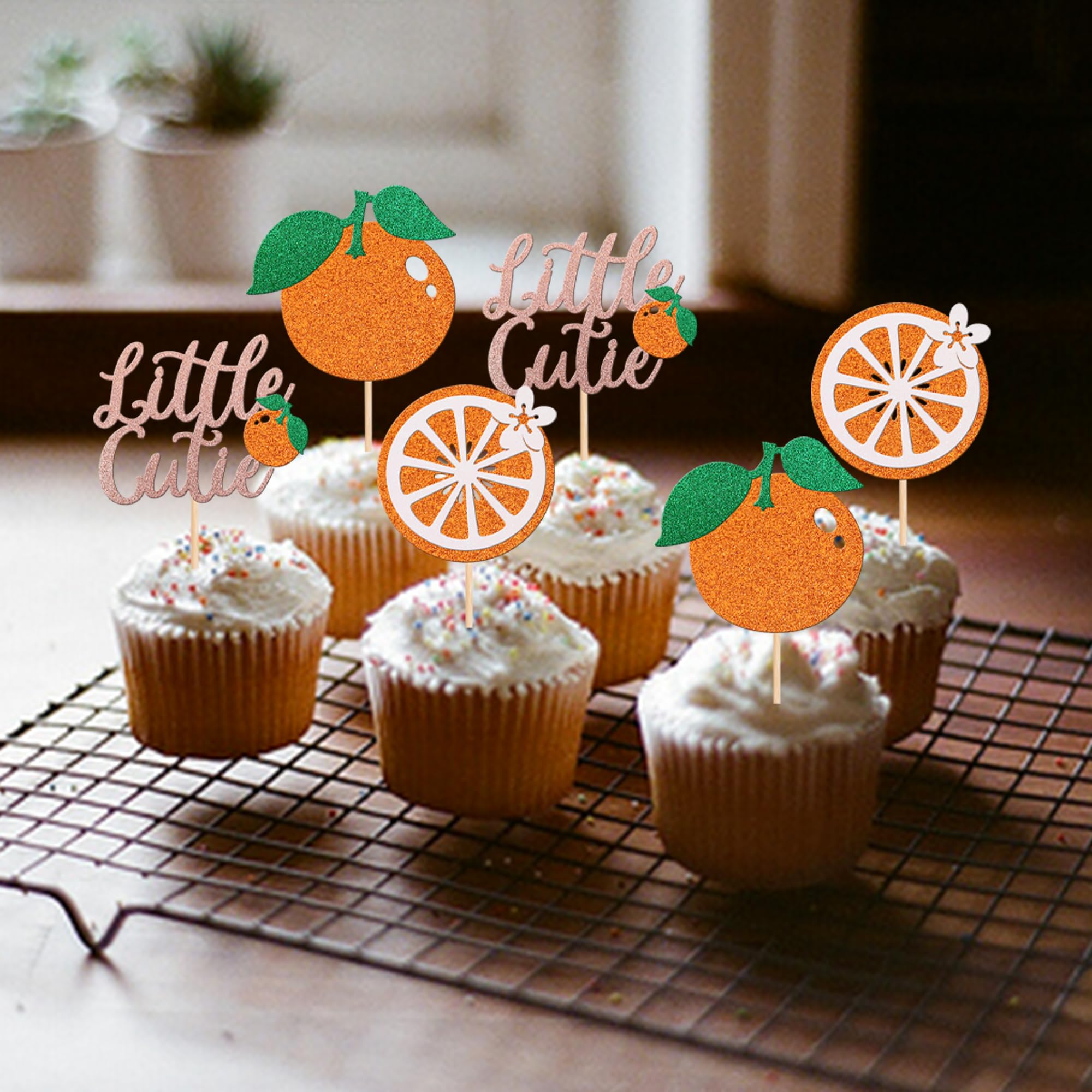 24 Pcs Little Cutie Cupcake Toppers - Citrus Theme Baby Shower Decorations For Cakes And Desserts