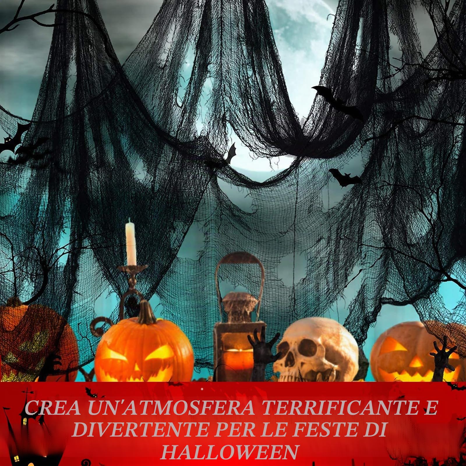 5 Pezzi Tessuto Nero Halloween 76 x 183 cm, Garza Nera Horror per Atmosfera Mistica, Ideale per Porte, Sale, Balconi e Finestre, Decorazioni di Halloween