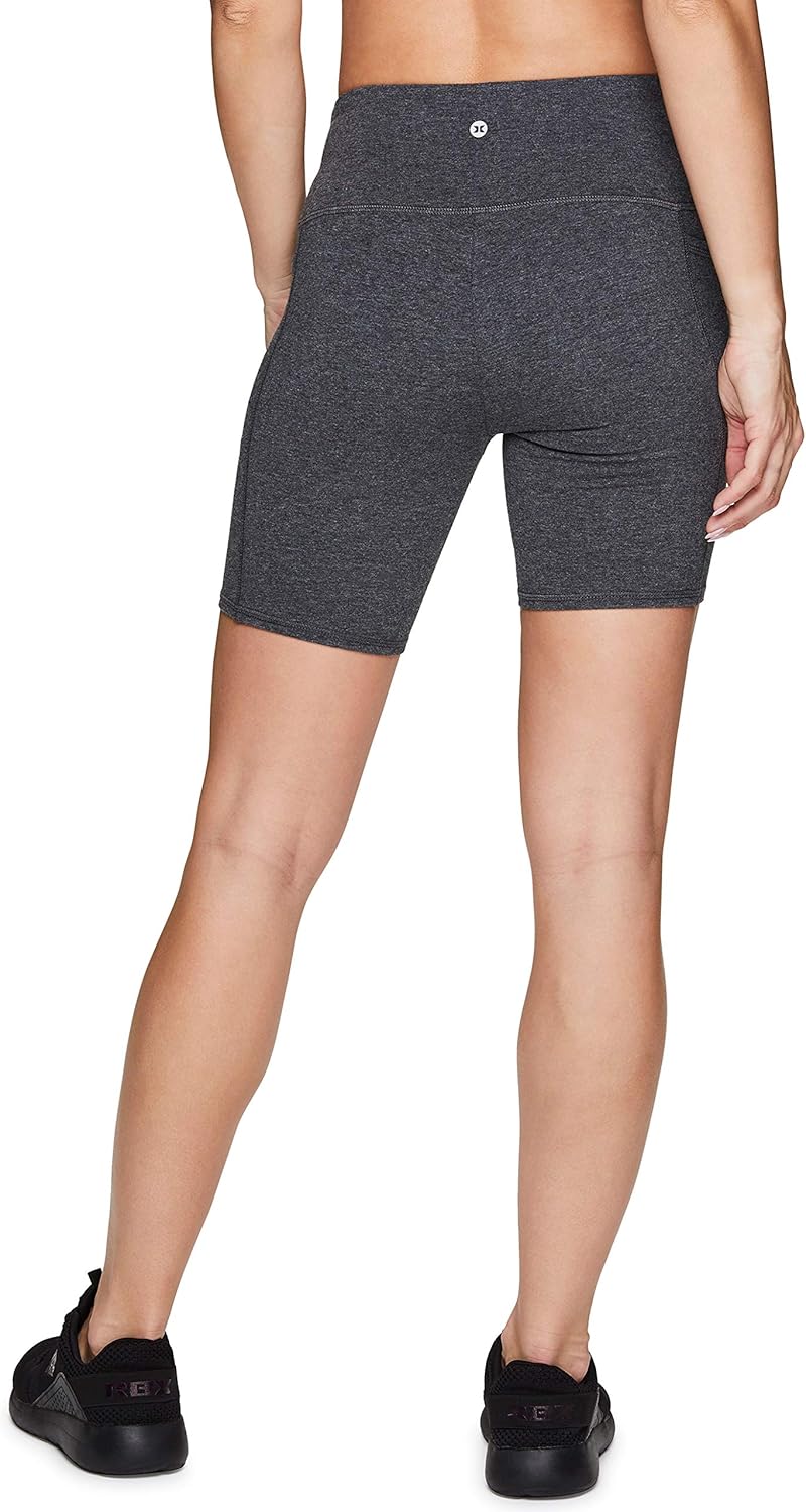 RBX Active Women's High Waist Cotton Spandex 7" Inseam Running Yoga Bike Short with Pockets Charcoal 7-inch M