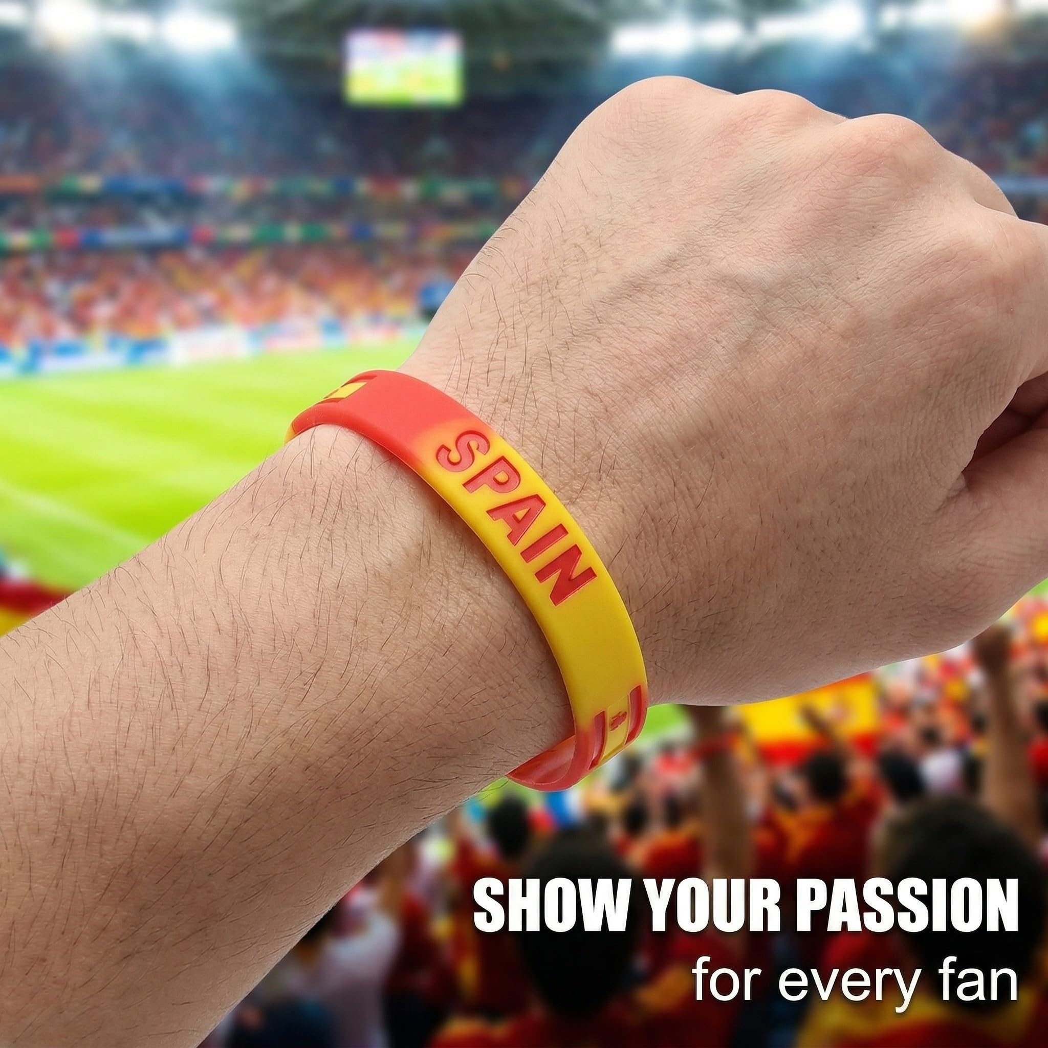 Lot de 3 Bracelets Espagne en Silicone pour Supporter, Bracelet de Sport Rouge aux Couleurs du Drapeau Espagnol, Accessoire Unisexe pour Football, Événements Sportifs et Fêtes, 20cm