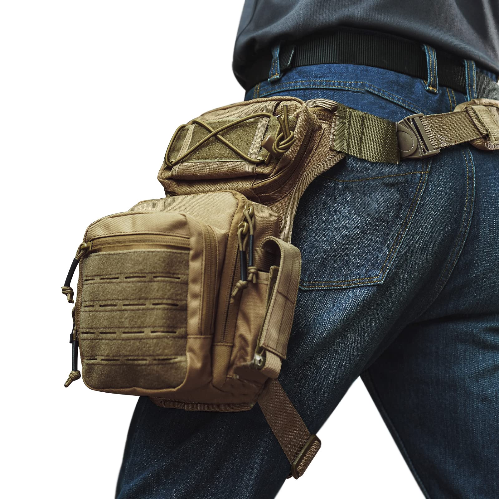 Drop Leg Bag for Men Military Tactical Thigh Pack Pouch Multifunctional Tactical Package Outdoor Hiking Thigh Bag (Coyote Brown)