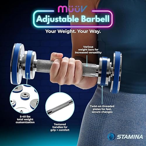 Miniatura 7 de müüv - Juego de mancuernas ajustables 2 en 1 y sistema de mancuernas para gimnasio en casa, juego de pesas de 5 a 40 libras con platos y asas,