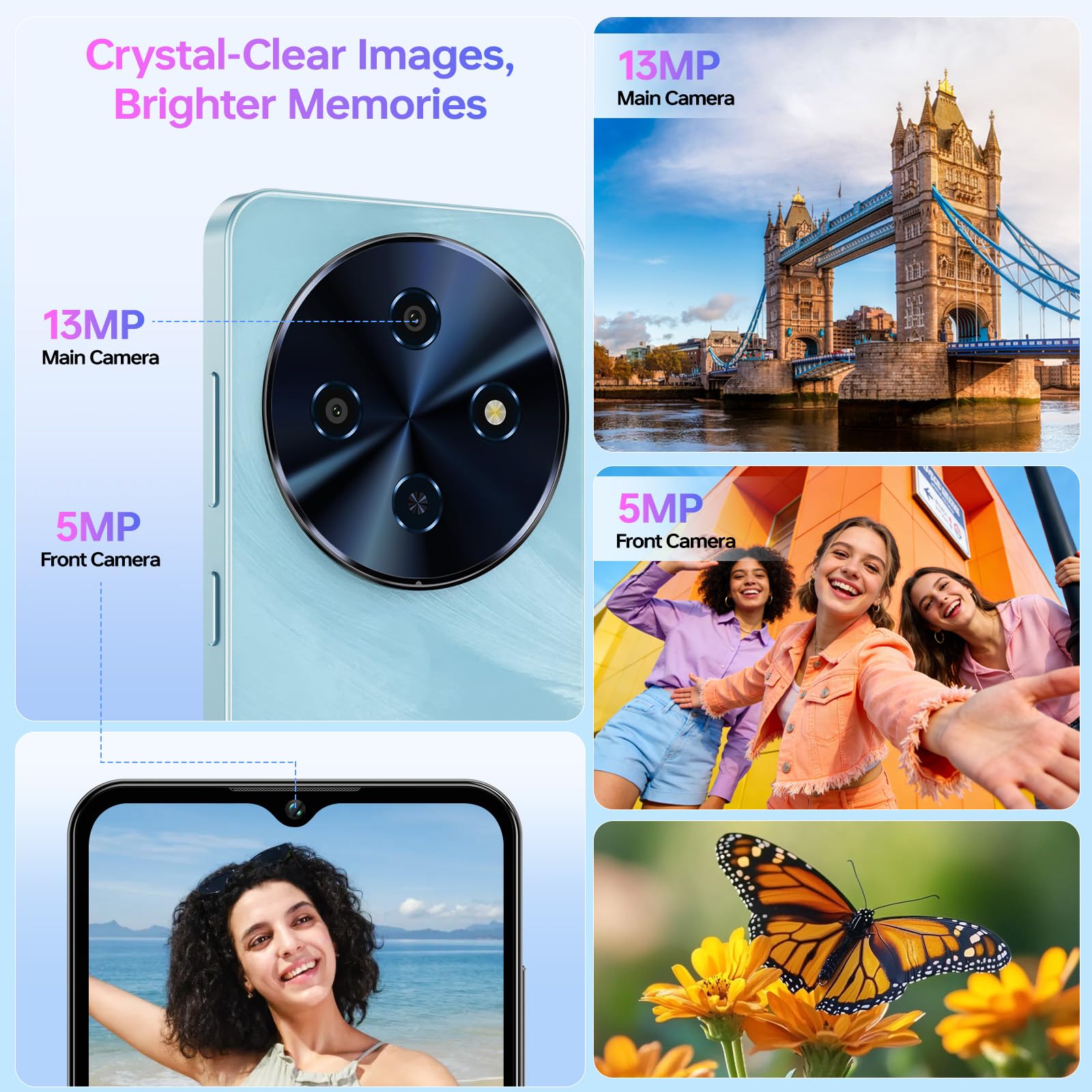 C5 Smartphone Offerta, 16GB+128GB/1TB, 6.52" Telefono Cellulare | 5000mAh Cellulare in Offerta, 13MP+5MP Telefoni, Smartphone 4G Dual SIM/Face ID/GPS/OTG/3.5mm Jack