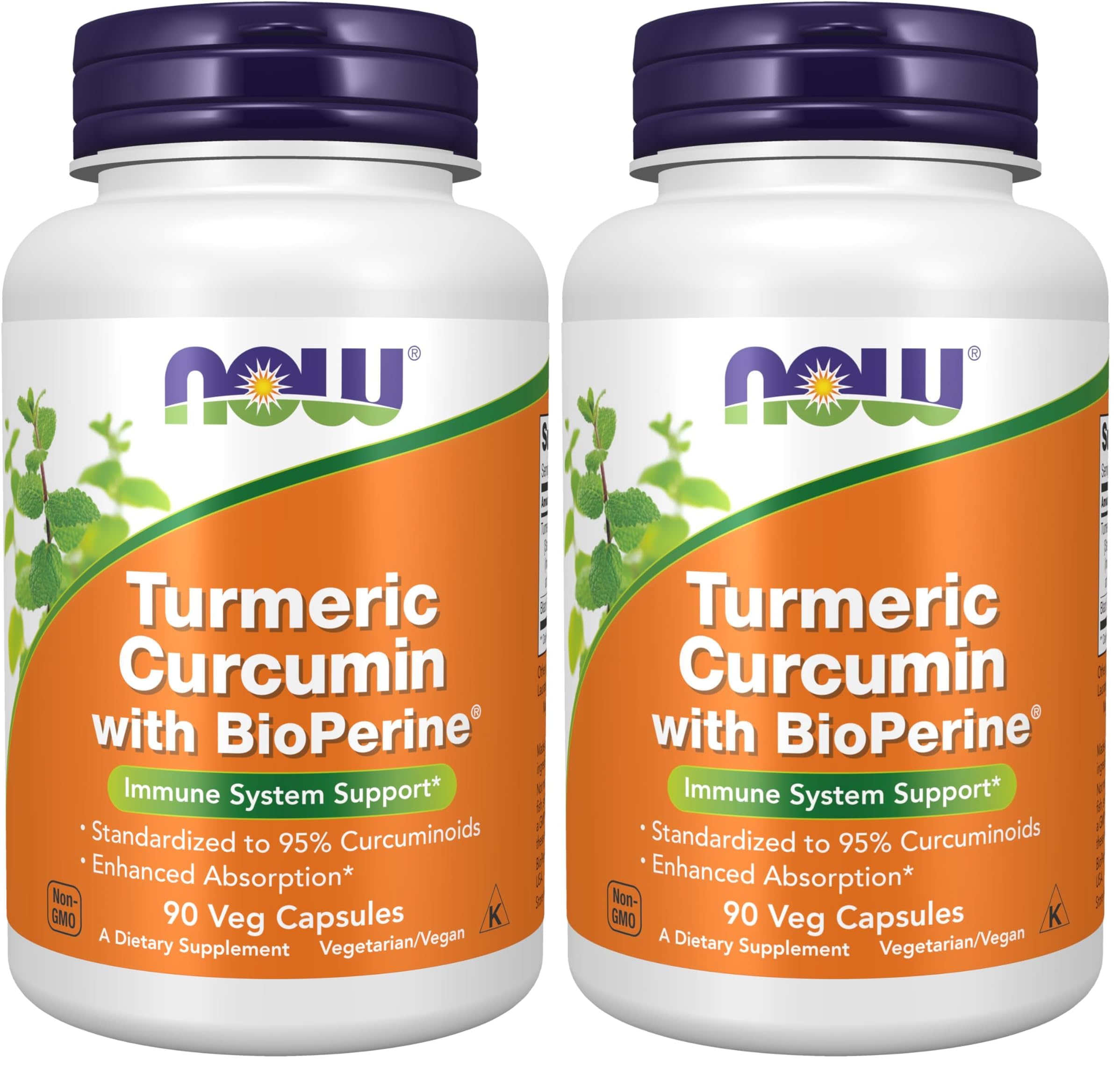 Now Supplements,Turmeric Curcumin with BioPerine,Immune System Support,Standardized to 95% Curcuminoids,Enhanced Absorption*,90 Veg Capsules,(Pack of 2) 90 Count (Pack of 2)