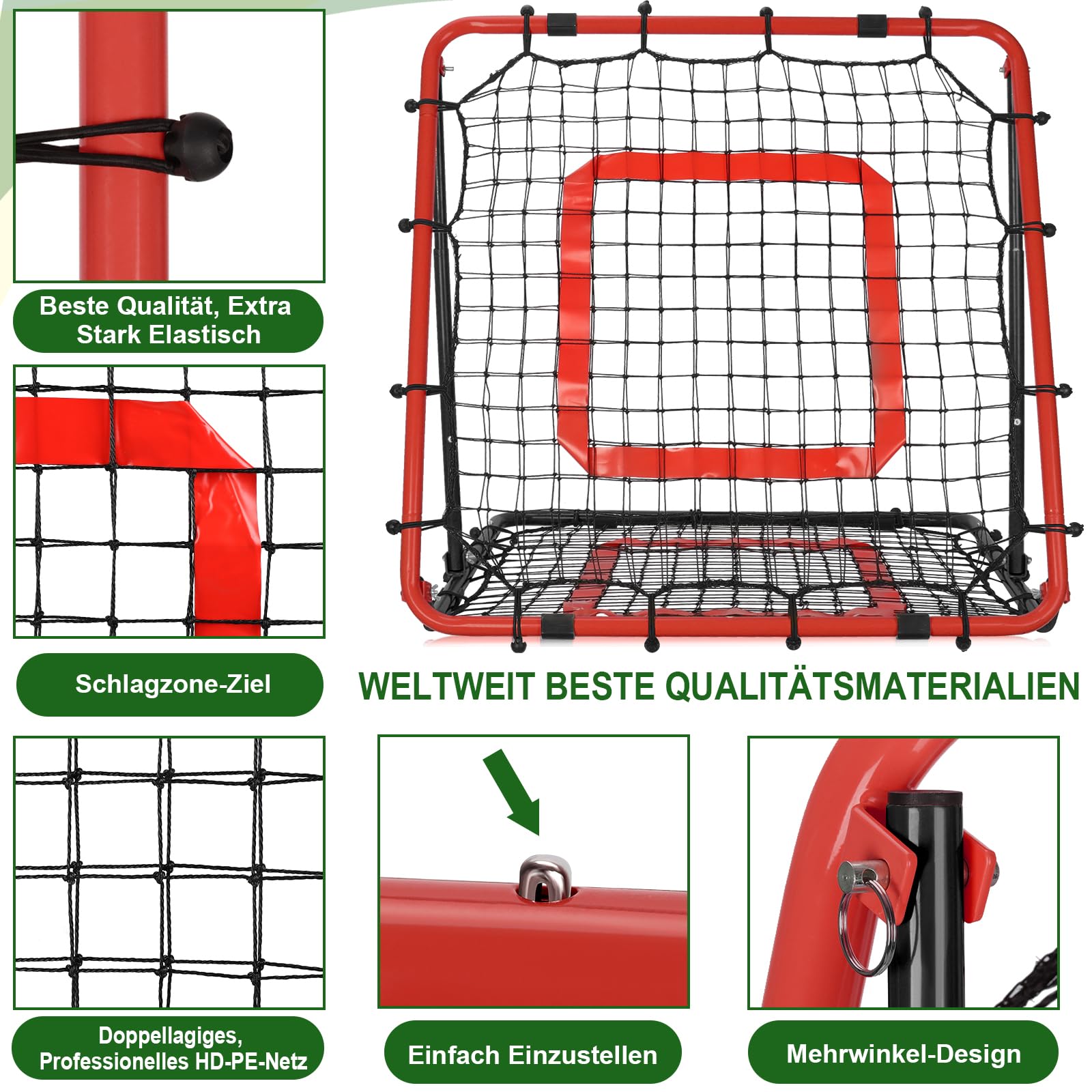 Rebounder für Fußball 85x85cm, Fußball Rebounder, Verstellbar mit 8 Winkeln, Doppellagiges Netz, Geeignet für das Ausübung Verschiedener Ballsportarten, Ideal für Teenager & Erwachsene