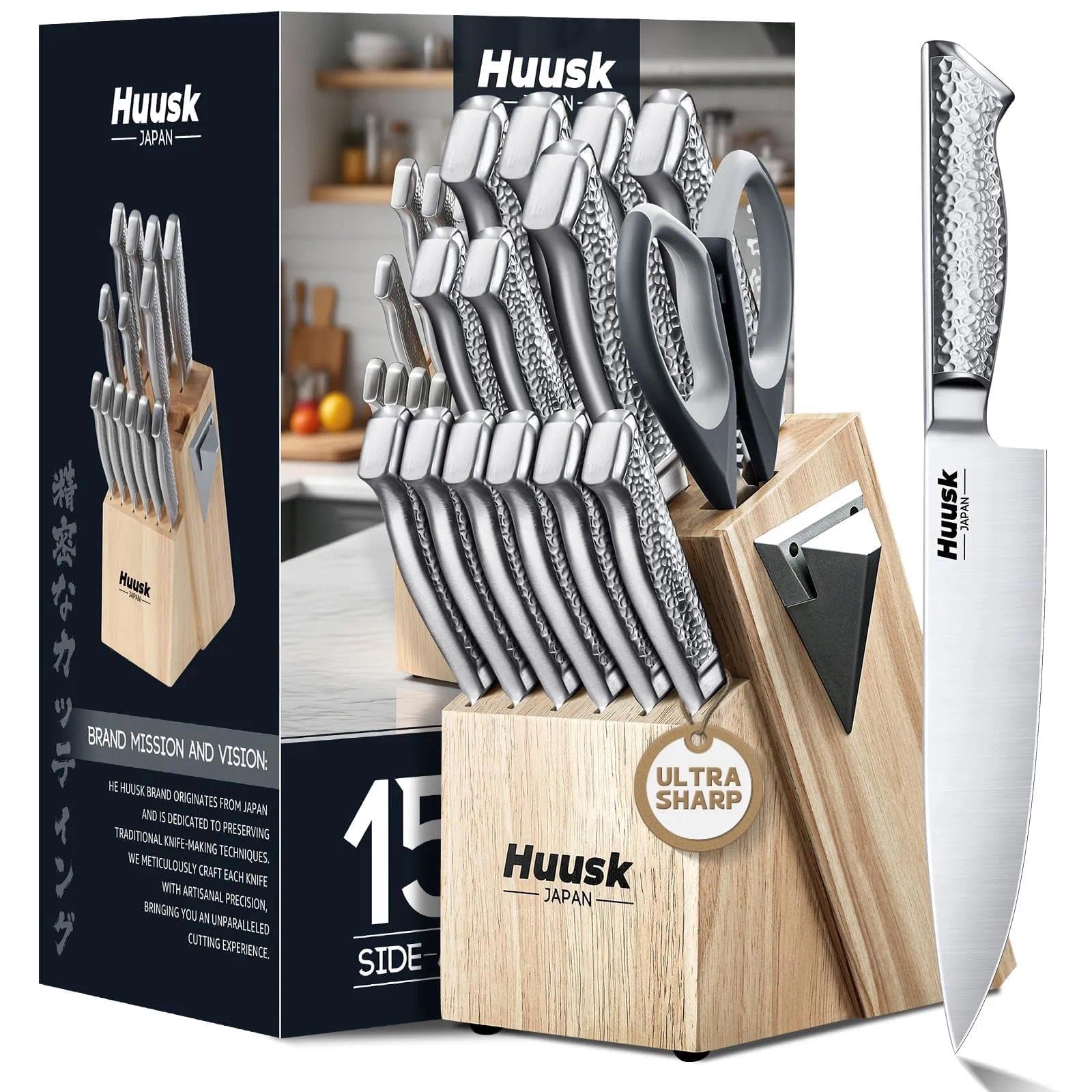 Huusk 15-Piece Kitchen Knife Set with Block
