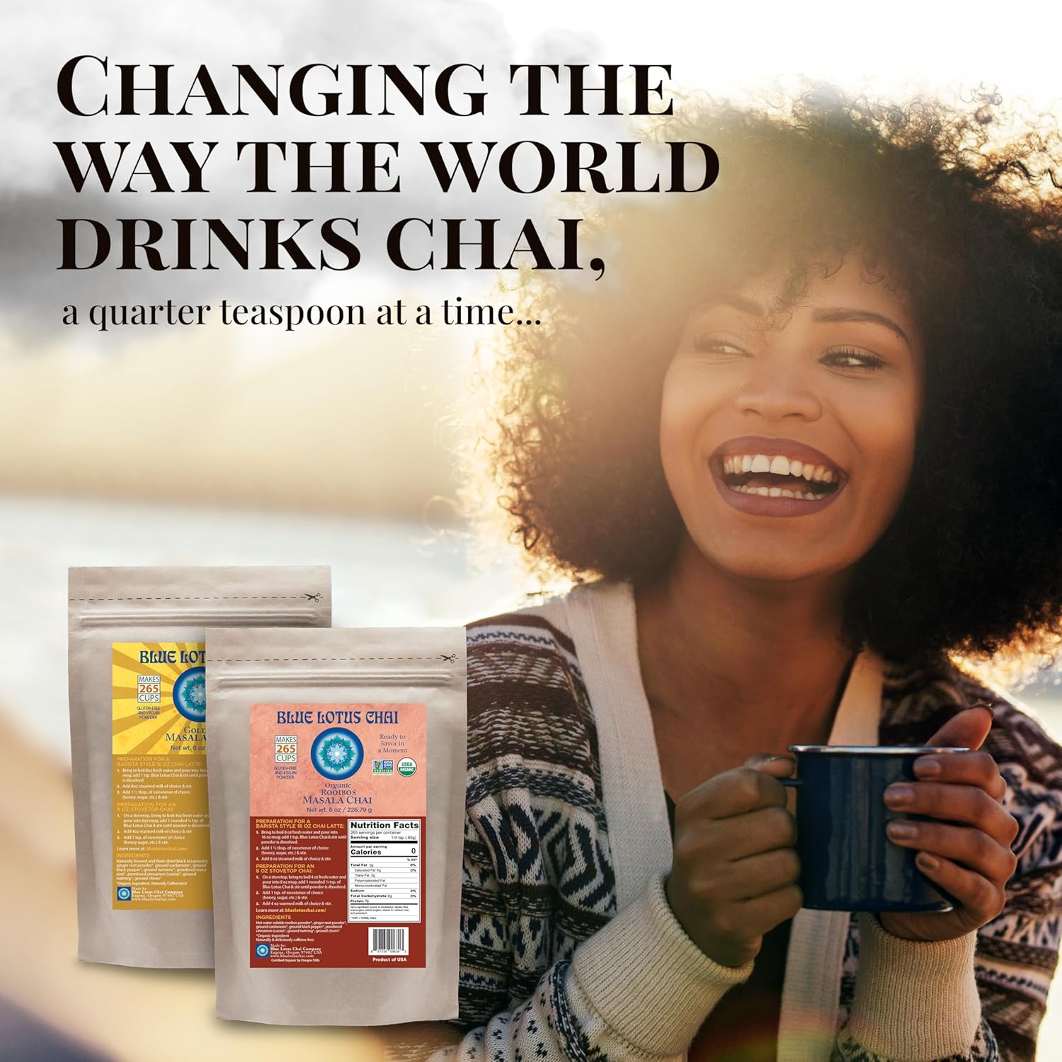 Blue Lotus Chai – Star Anise Masala Chai - Makes 265 Cups – Just Add Hot Water, No Steeping, No Gluten - 8 Ounce Masala Chai Powder with Organic Spices – Authentic Indian Tea