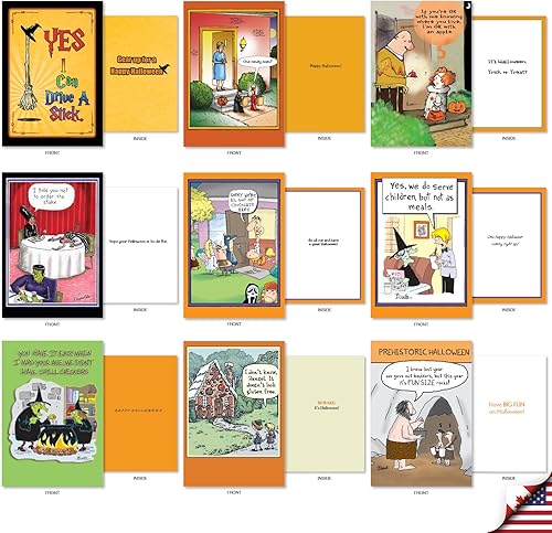 Miniatura 3 de NobleWorks Juego de 36 tarjetas de felicitación histéricas de Halloween con sobres de 5 x 7 pulgadas (36 diseños, 1 cada uno) Joke O'Lanterns