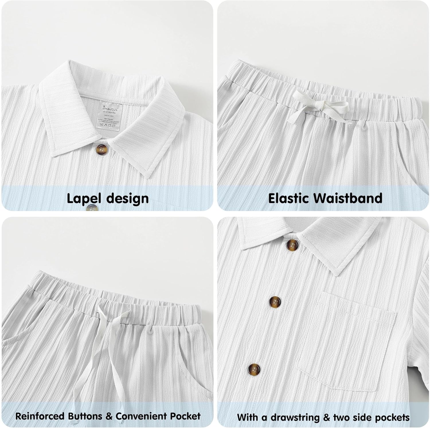 Jimonda Baby Boy Clothes Ribbed Toddler Short Sleeve Button-Down Shirt Tops + Shorts Set with Pocket Summer Outfit 2PCS - Image 6