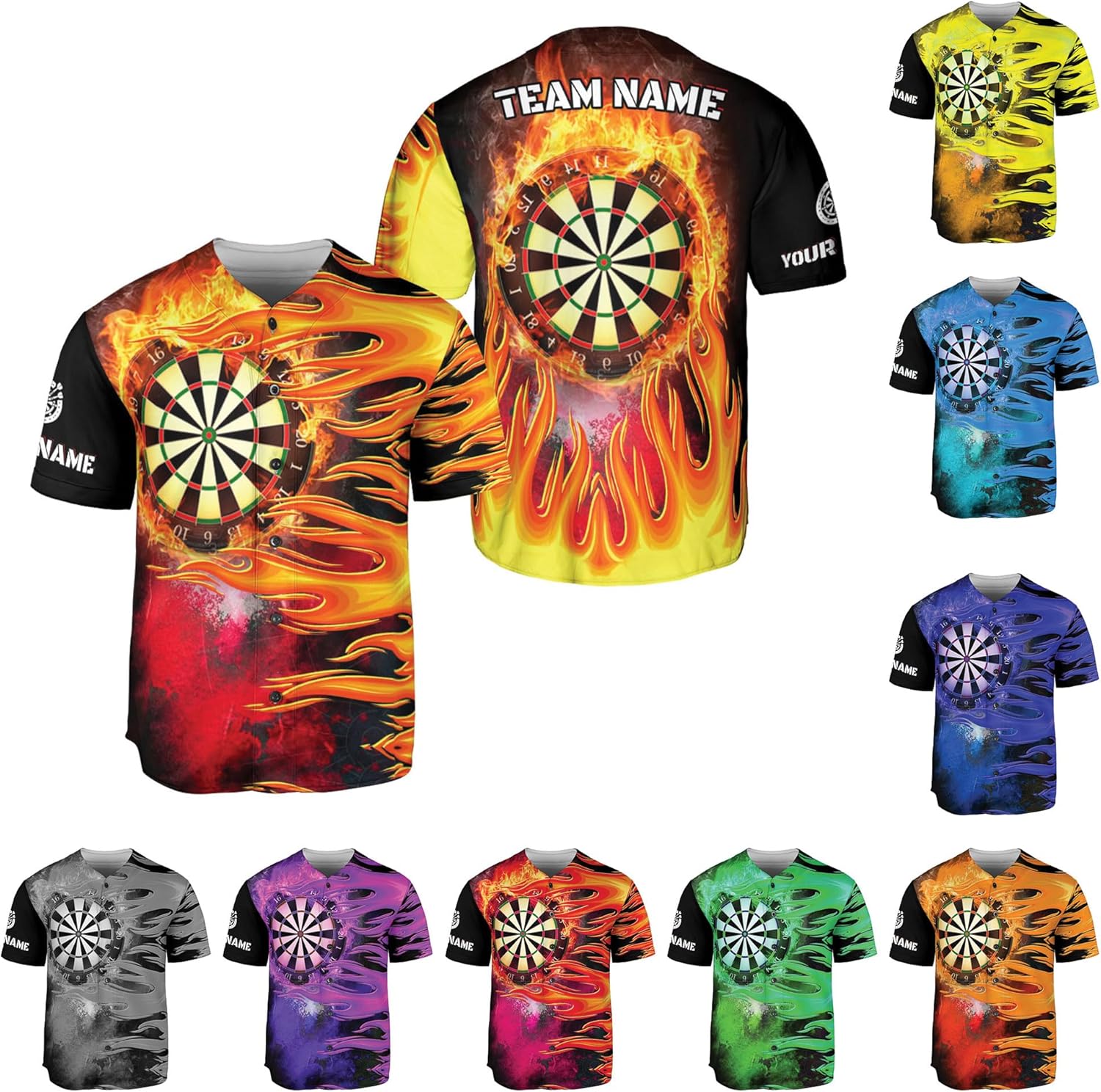 Custom Darts Button Up Baseball Jersey, Personalized Darts Jerseys for Men, Dartboard Men Shirts, Short-Sleeve Darts Jerseys