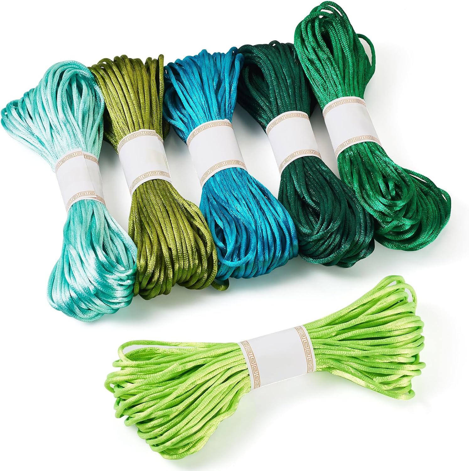 Elecrelive 126 Yards 3mm Rattail Silk Cords Embroidery Floss Bracelet String Blue Green Cross Stitch Threads for Kumihimo Lanyards Jewelry Keychain Making