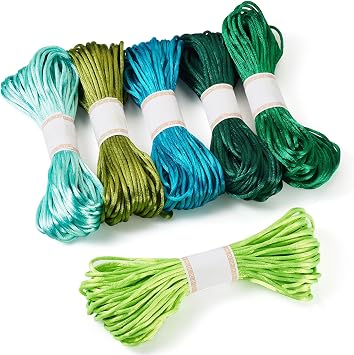 Elecrelive 126 Yards Rattail Silk Cords Embroidery Floss Bracelet String | 3mm Blue Green Cross Stitch Threads Chinese Knotting Cord for Kumihimo Lanyards Jewelry Keychain Making