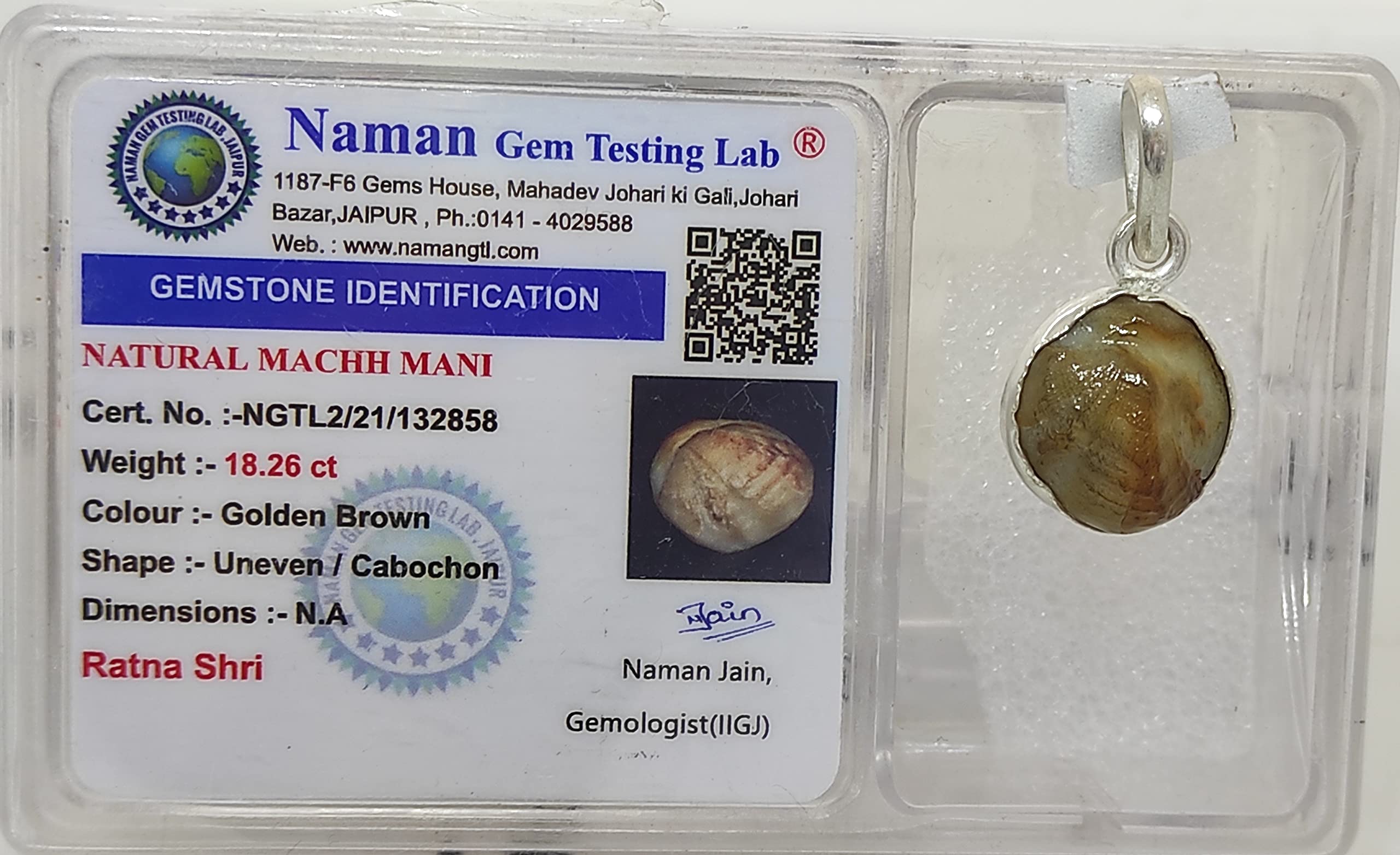 Ratna Shree Jewellers & Gems Machmani Silver Locket 18 Carat 100% Natural And Certified Machmani | From Authentic Laboratory | Natural Machh Mani(3.5 Gram +) 1