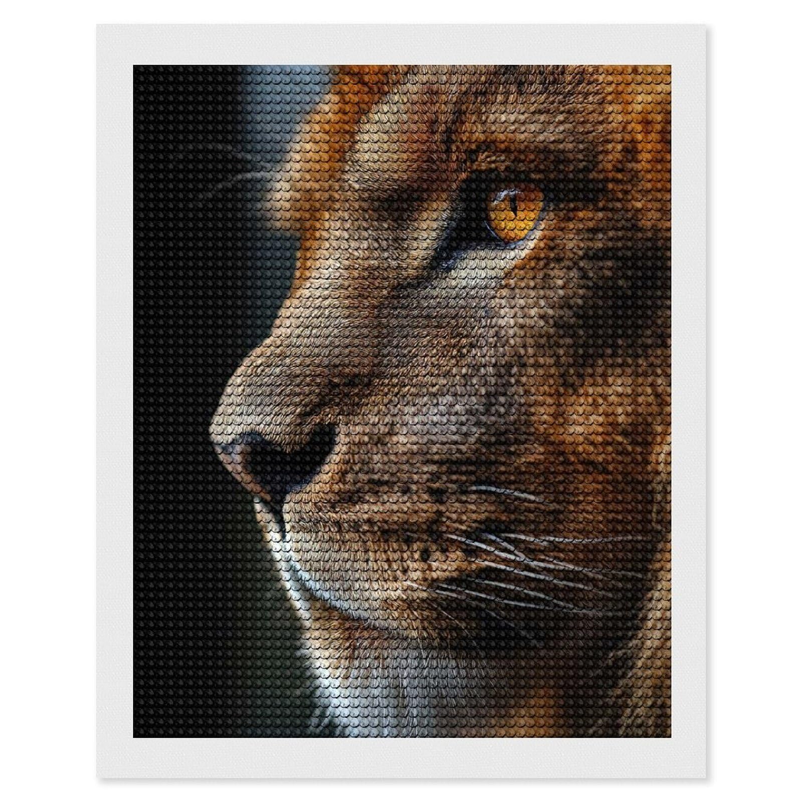 Junmoney Lion Profile Close-Up Diamond Painting Set 16"x20", Sparkling Round Gems, Decorate Your Room, Fun Craft Experience, Modern Decor