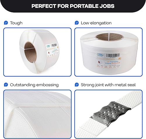 Miniatura 25 de IDL Packaging Bobina de flejado de polipropileno (PP) de 1/2" x 200' (resistencia a la rotura de 300 libras) en caja autodispensada de tablero