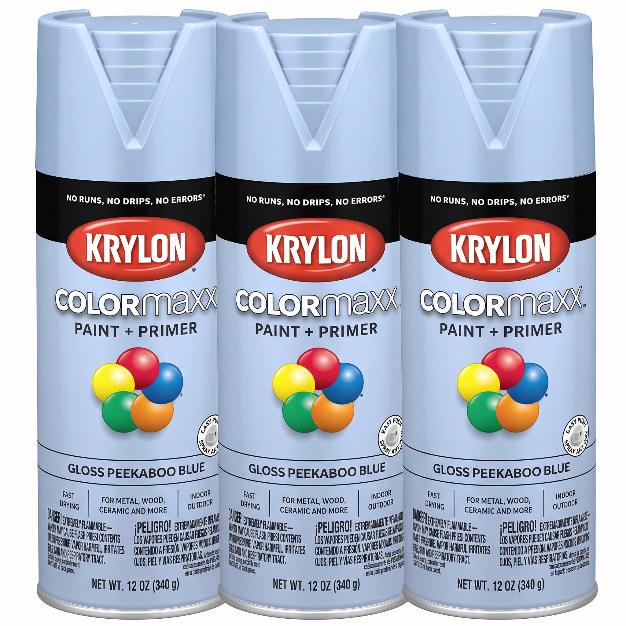 Krylon 5530 Colormaxx Aerosol Paint, 12 Ounce (Pack of 3), Peekaboo Blue