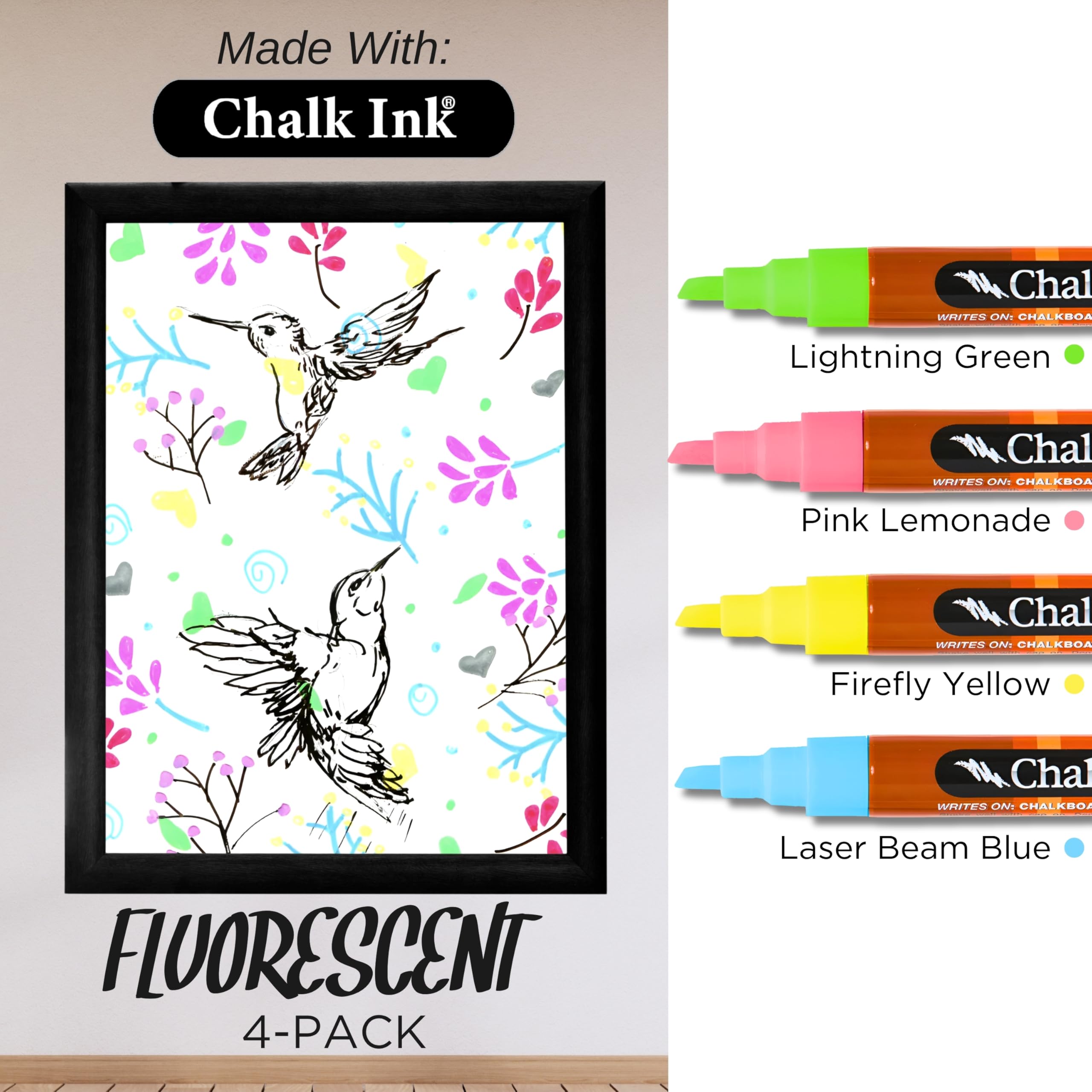 Chalk Ink Fluorescencyjne markery do wycierania na mokro, 6 mm, 4-pak (6 mmFluor4WW)