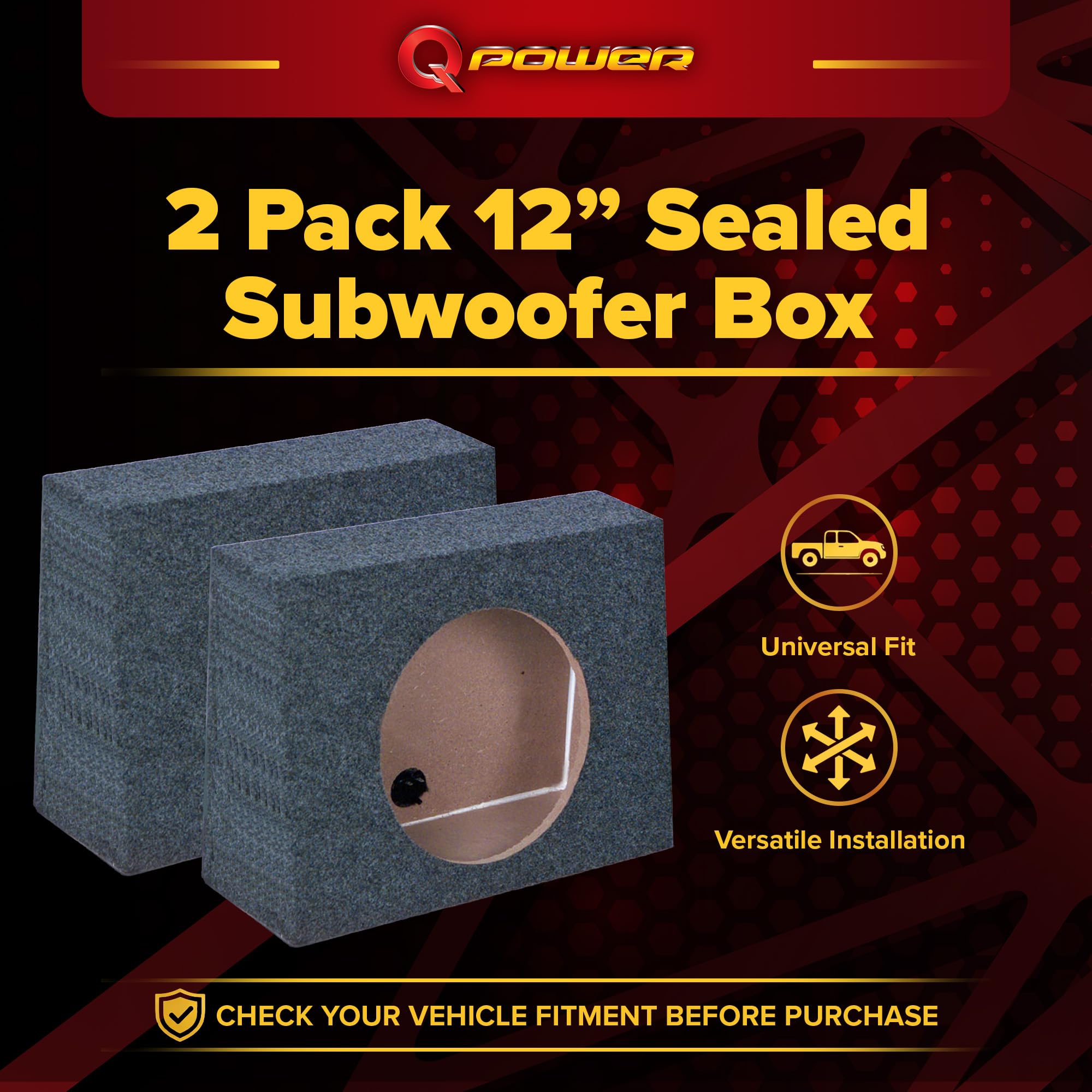 Q-power QTW12 pojedyncze 30 cm zamknięte obudowy subwoofera (para)