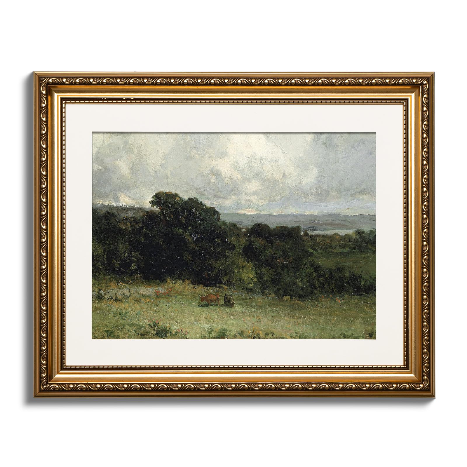 ARPEOTCY Vintage Framed Landscape Wall Art, Bedroom Bathroom Living Room Pastures Scenery Paintings Retro Decor, Canvas Prints Art, Gold Antique Picture Frame Home Wall Decor, 13x16 Inch — image 1