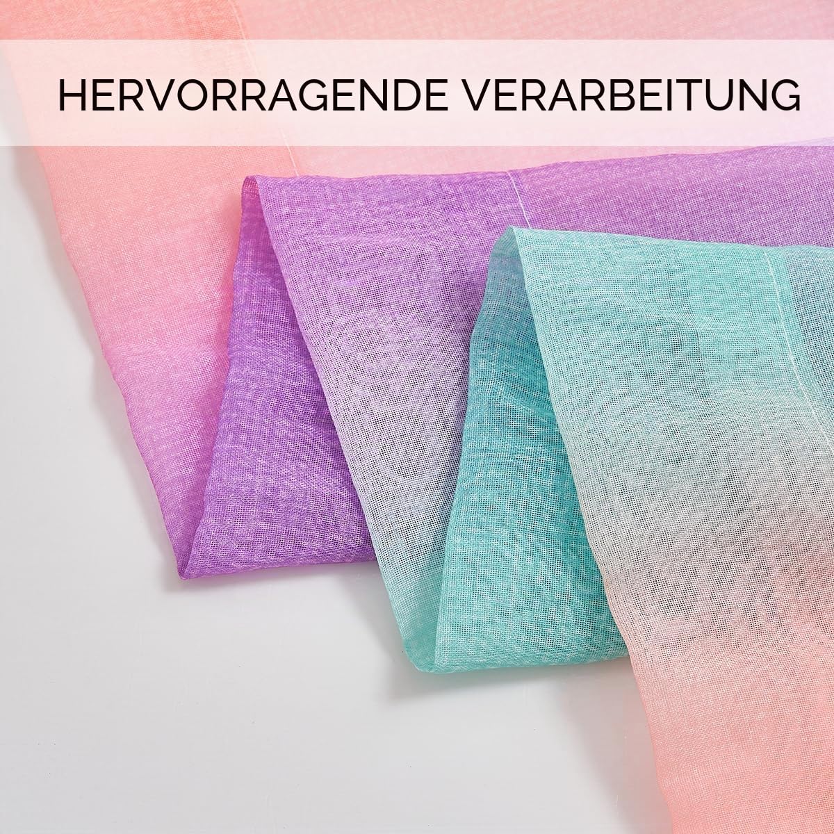 2-teilige Vorhänge für Mädchenschlafzimmer, halbtransparente Vorhänge mit Farbverlauf für Kinderzimmer, Wohnzimmer, Themenzimmer (Rosa Blau Lila, B132xH213 cm)
