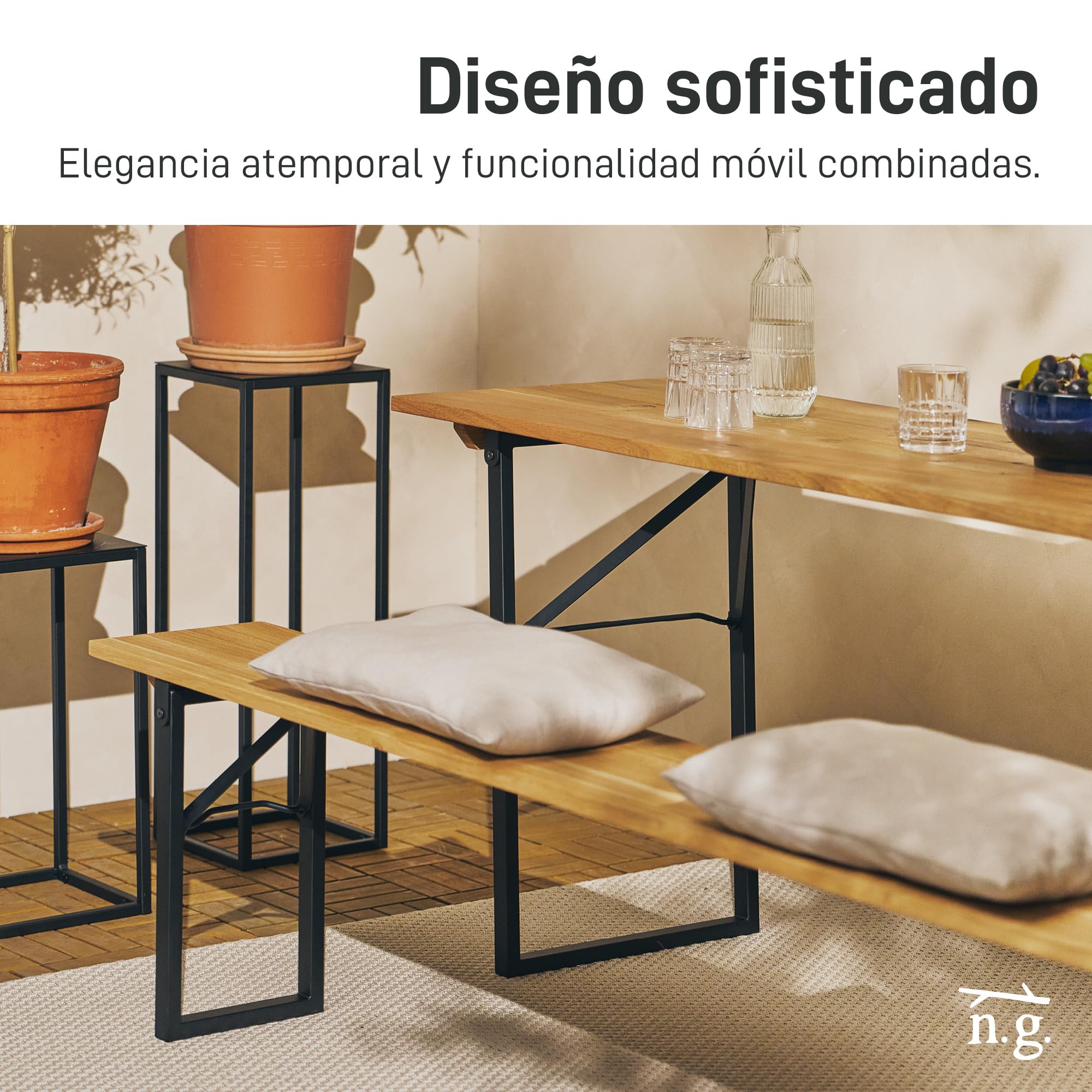 Natural Goods Berlin Juego de 2 mesas de jardín, estructura plegable (negro, 70 x 42 cm), patas de mesa de metal en perfil de caja para muebles de carpas de cerveza, estructura estable para jardín,