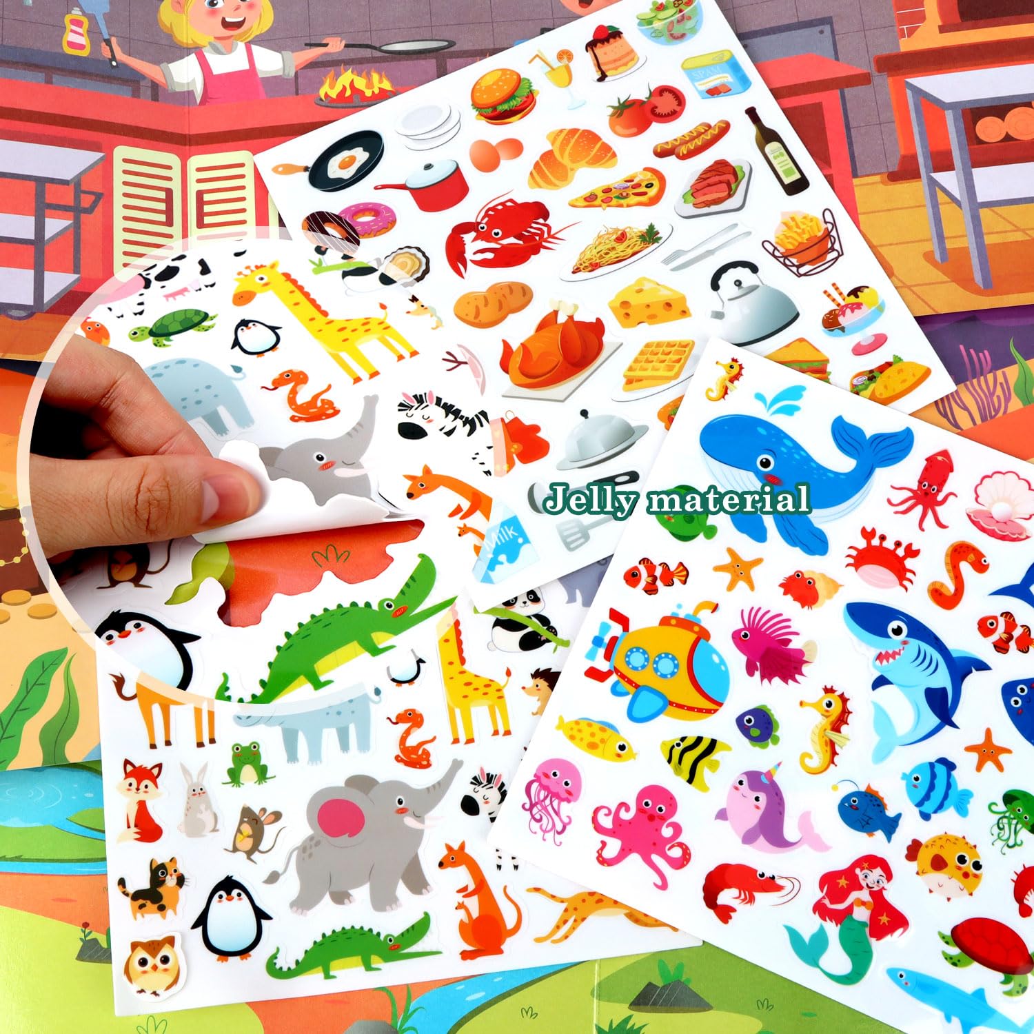 MOTIBACK 3 Pack Reusable Castle Sticker Books with Jelly Material for Kids Cute Waterproof Animal - Image 4