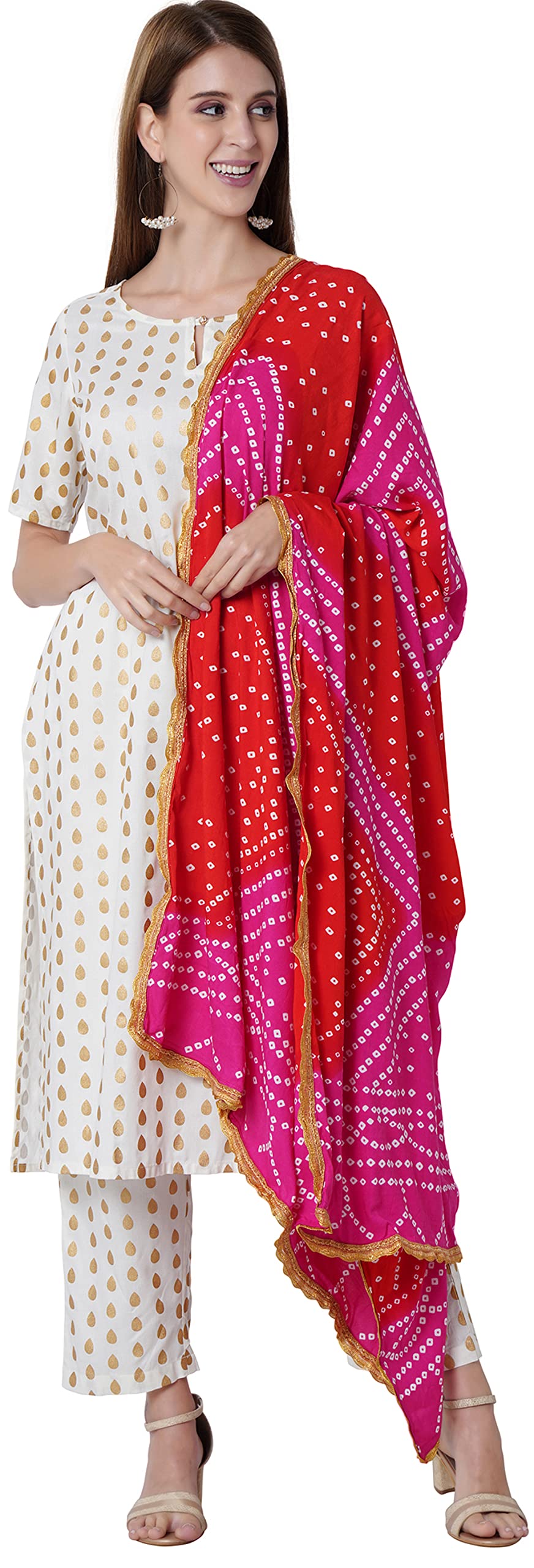 AraynaWomen's Rayon Printed Straight Kurti Palazzo Pants Set with Dupatta