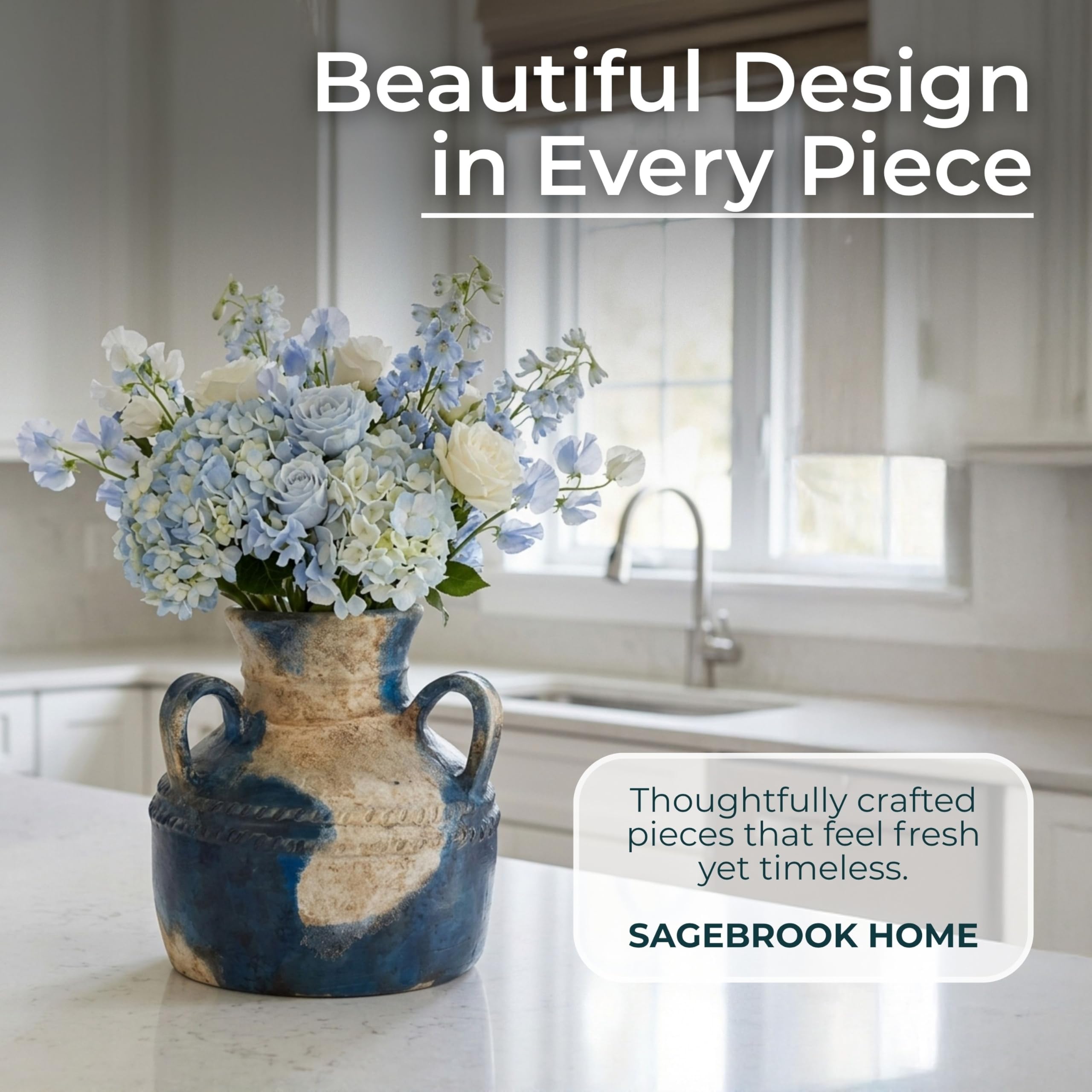 Sagebrook Home Elegante Terrakotta-Vase mit 3 Griffen für stilvolle Häuser