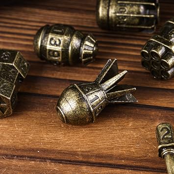 cusdie 7-Die Creative Metal Dice Set DND Dice Set for TTRPG Dungeons and Dragons Role Playing Dice Games RPGs(Bronze)