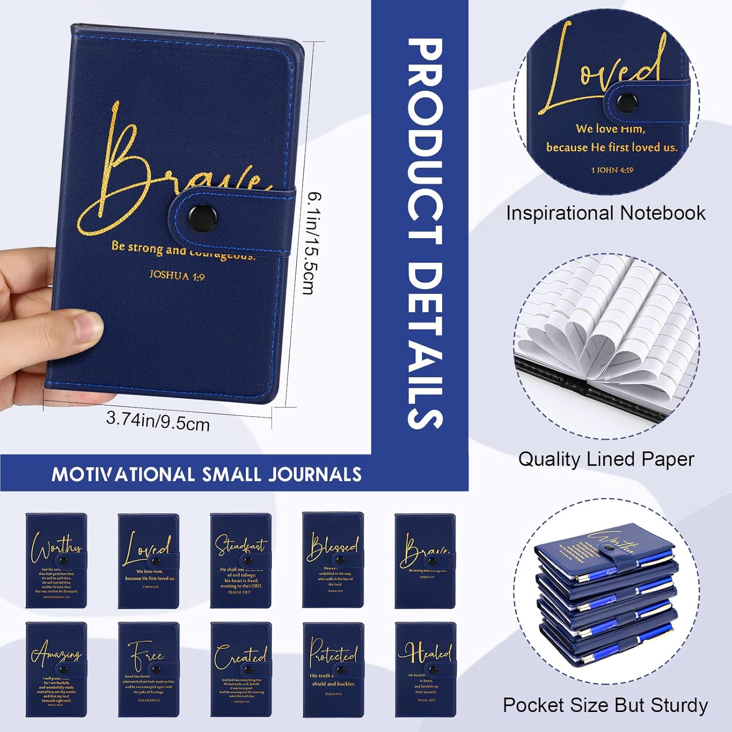 Spakon 10 Sets Christian Mothers Day Gifts for Women Men Bulk Religious Leather Notebook Prayer Journal Pen Church Gift Bible Study Scripture Mom Grandma Dad Favors (Bible Verse,Blue)