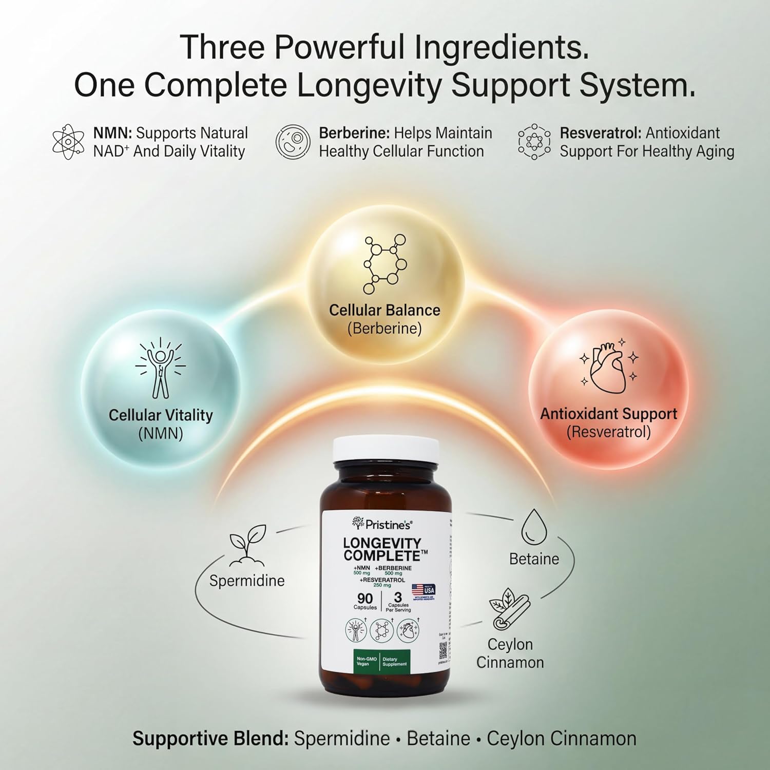 PRISTINE'S Longevity Complete Anti Aging NMN Complex - Advanced Cellular Support - NMN 500mg, Berberine 500mg, Resveratrol 250mg, Healthy Aging, Autophagy & NAD+ Support - Image 2