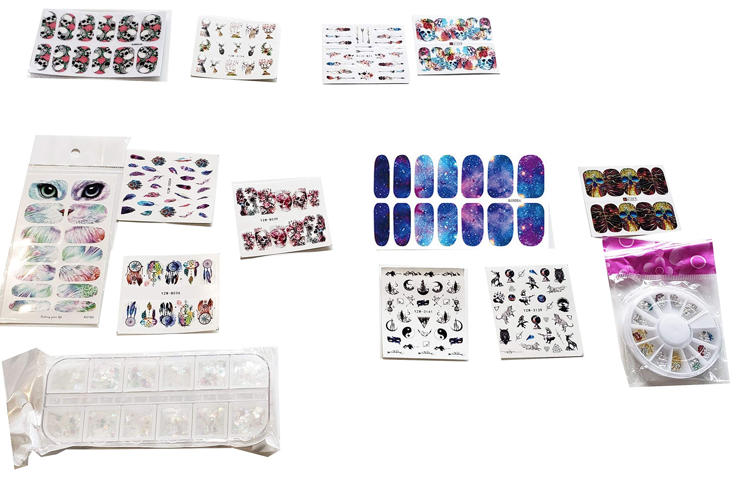 Pro Nail Art Package includes 24 nail sticker 1 package of holographic sequins, 12 rhinestone skulls and 2 nail art tape. November 2019 PaLiSoL Creations