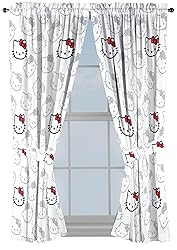 Jay Franco Window Curtains for Bedroom 4-Piece Drape Set with 2 Tiebacks, White - Hello Kitty, 42" W x 63" L (Pack of 2)