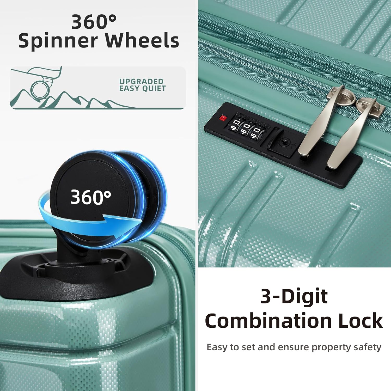 LARVENDER 5 Piece Hardside Expandable Luggage Sets with Wheels Lock, Lightweight PC+ABS Rolling Hardside Suitcase for Women and Men,Glossy Misty Blue