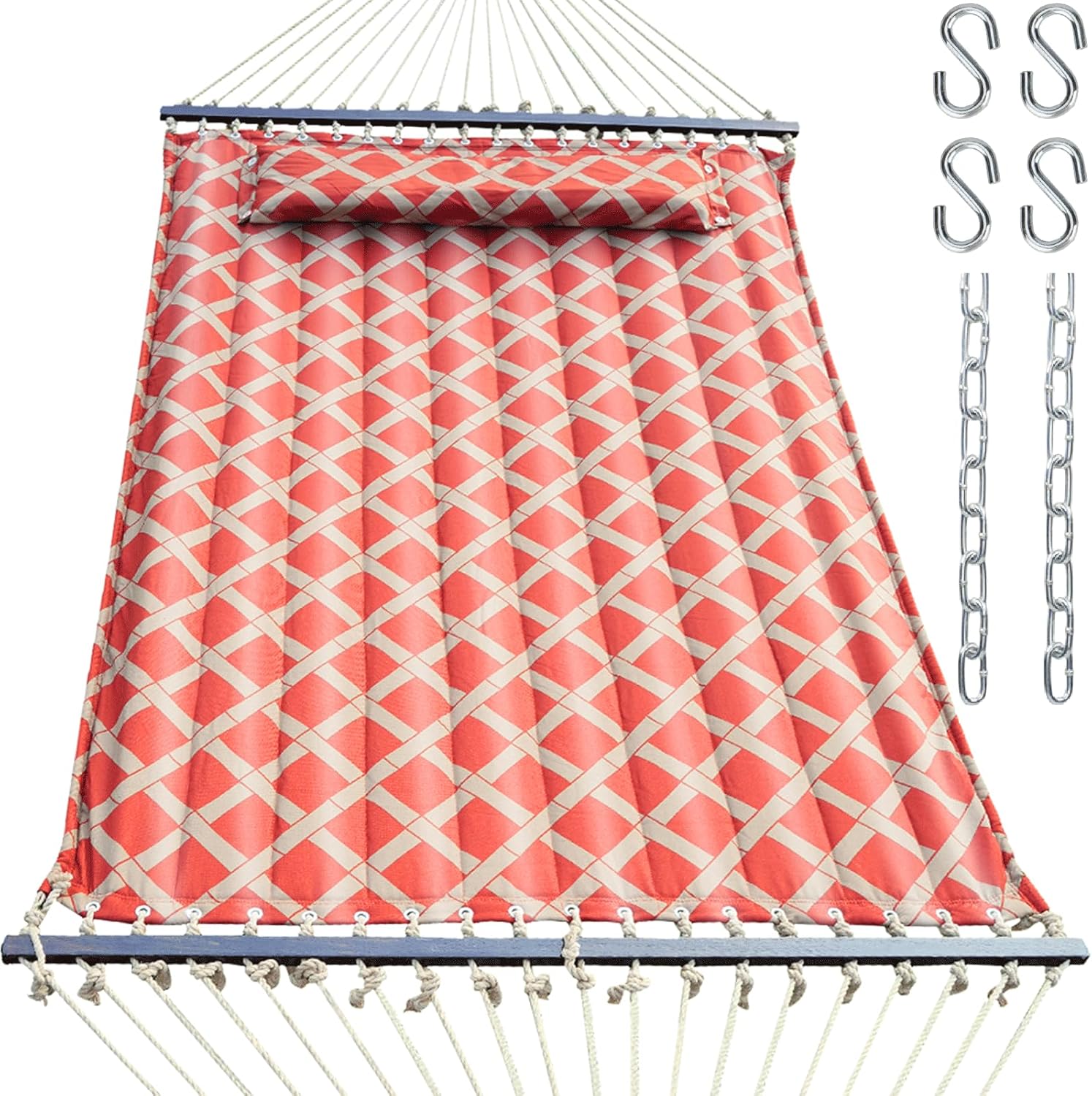 13FT Double Hammock With Spreader Bars – 600 lbs Capacity, Detachable Pillow, Heavy Duty Hanging Tree Design for Outside, Patio, Garden, Backyard, Beach, and Poolside