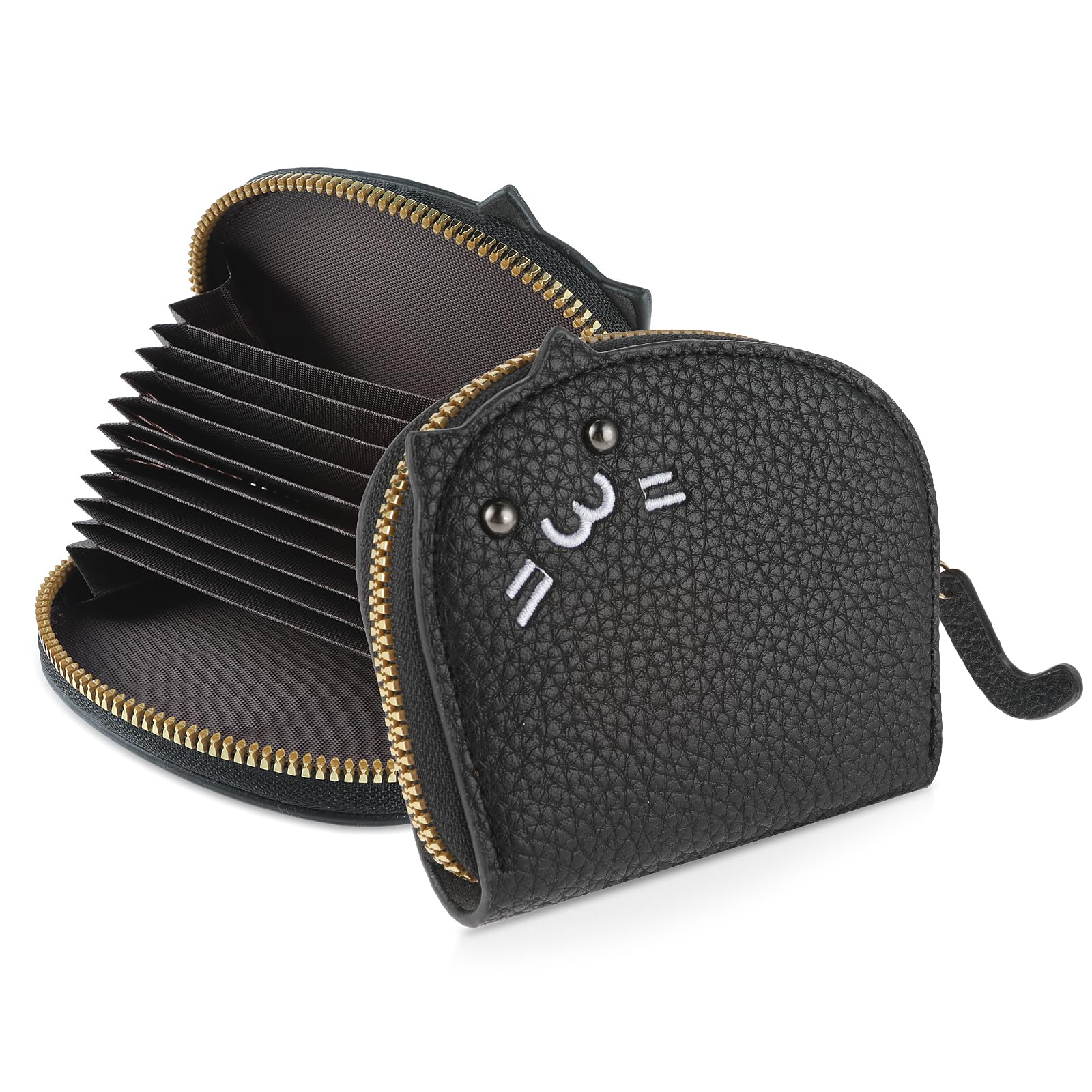 GEEHUA Women Cute Cat Coin Purse, Mini Zipper Credit Card Cases Leather Small Wallet Key Holder Change Pouch(Black)